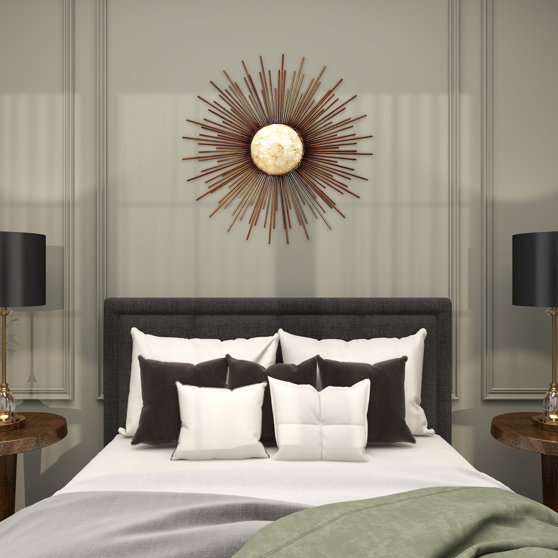 Sunburst Copper Metal Home Wall Decor with Cream Capiz Shell Center