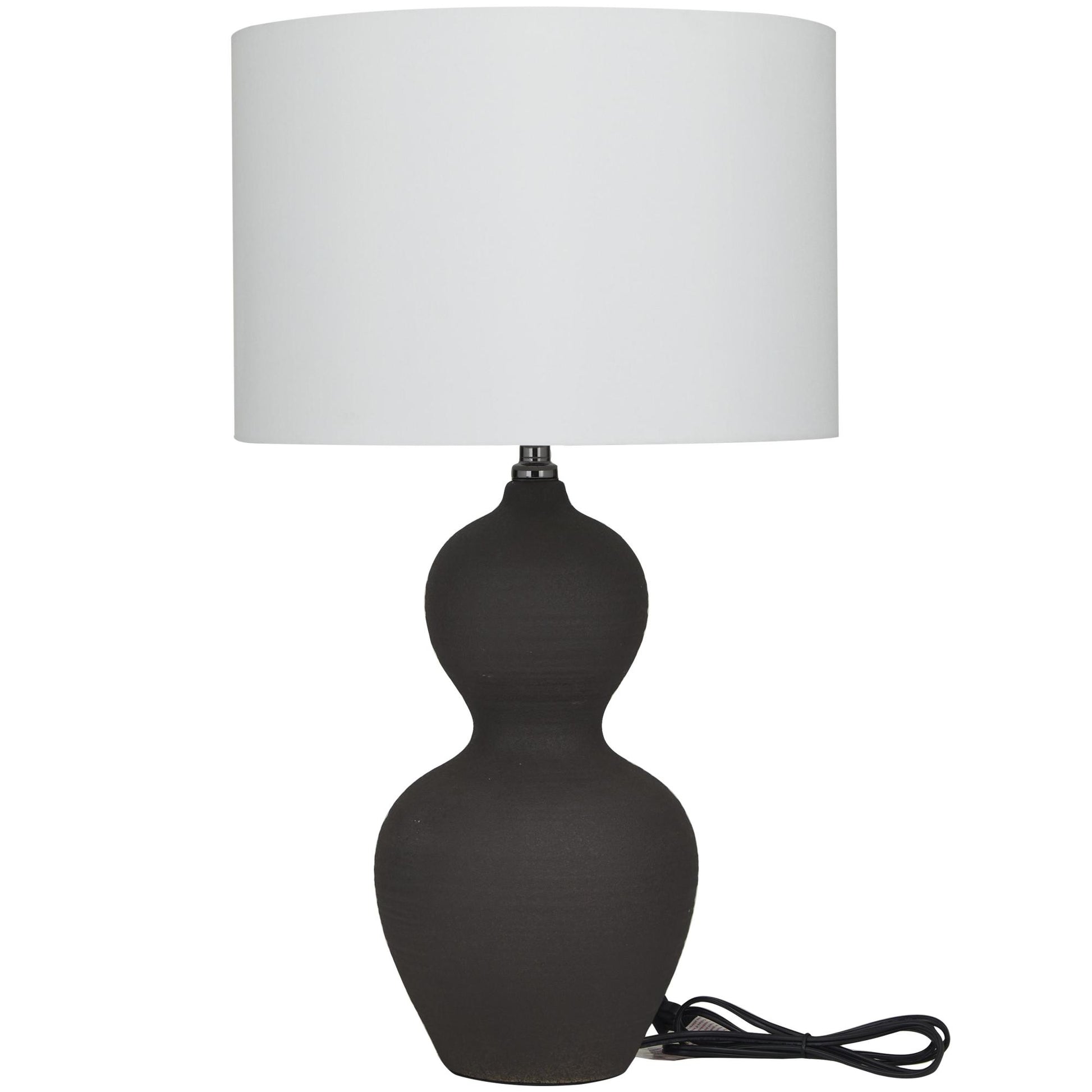 CosmoLiving by Cosmopolitan Black Ceramic Gourd Style Base Room Table Lamp with Drum Shade