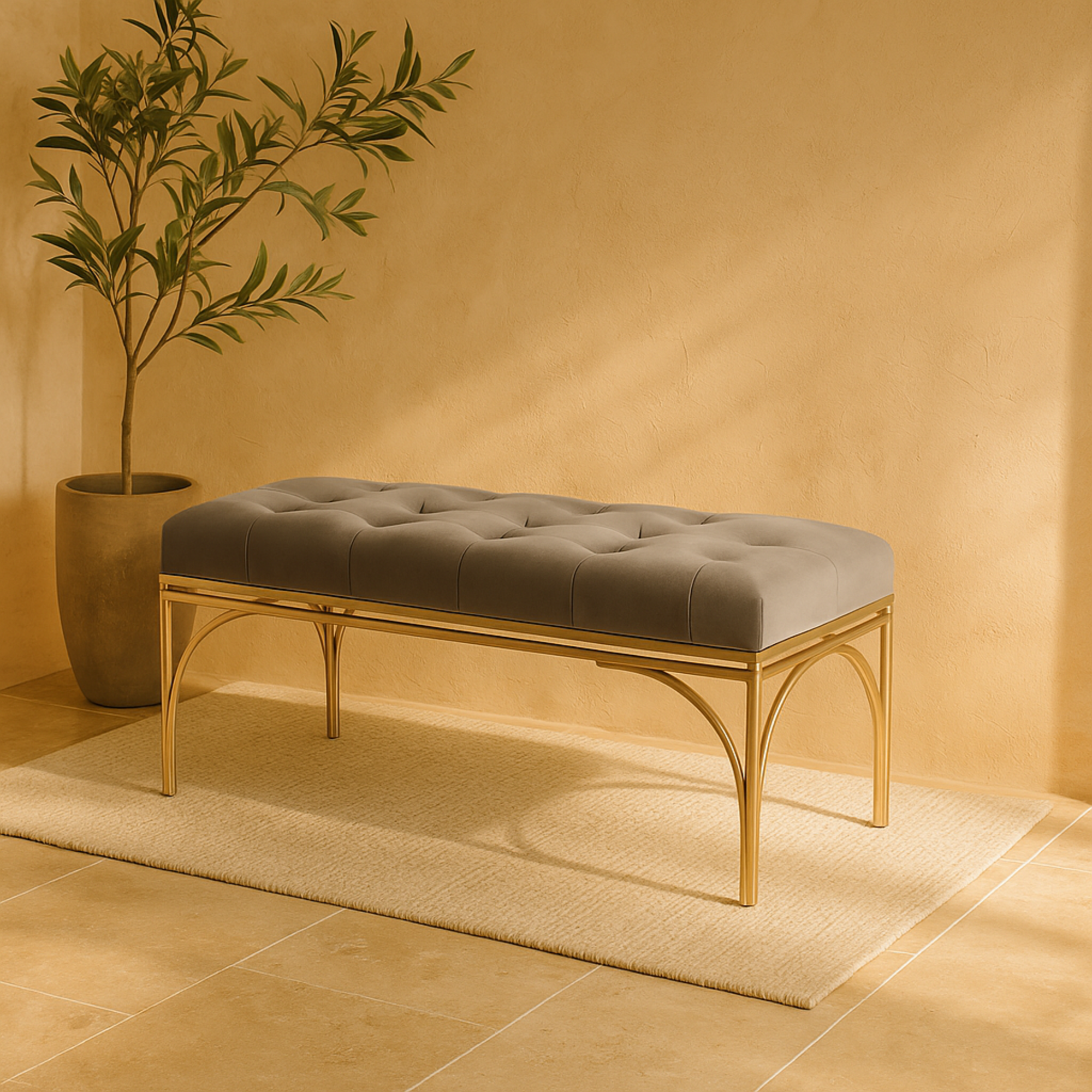 Velvet Home Bench with Gold Legs 39" x 17" x 19"