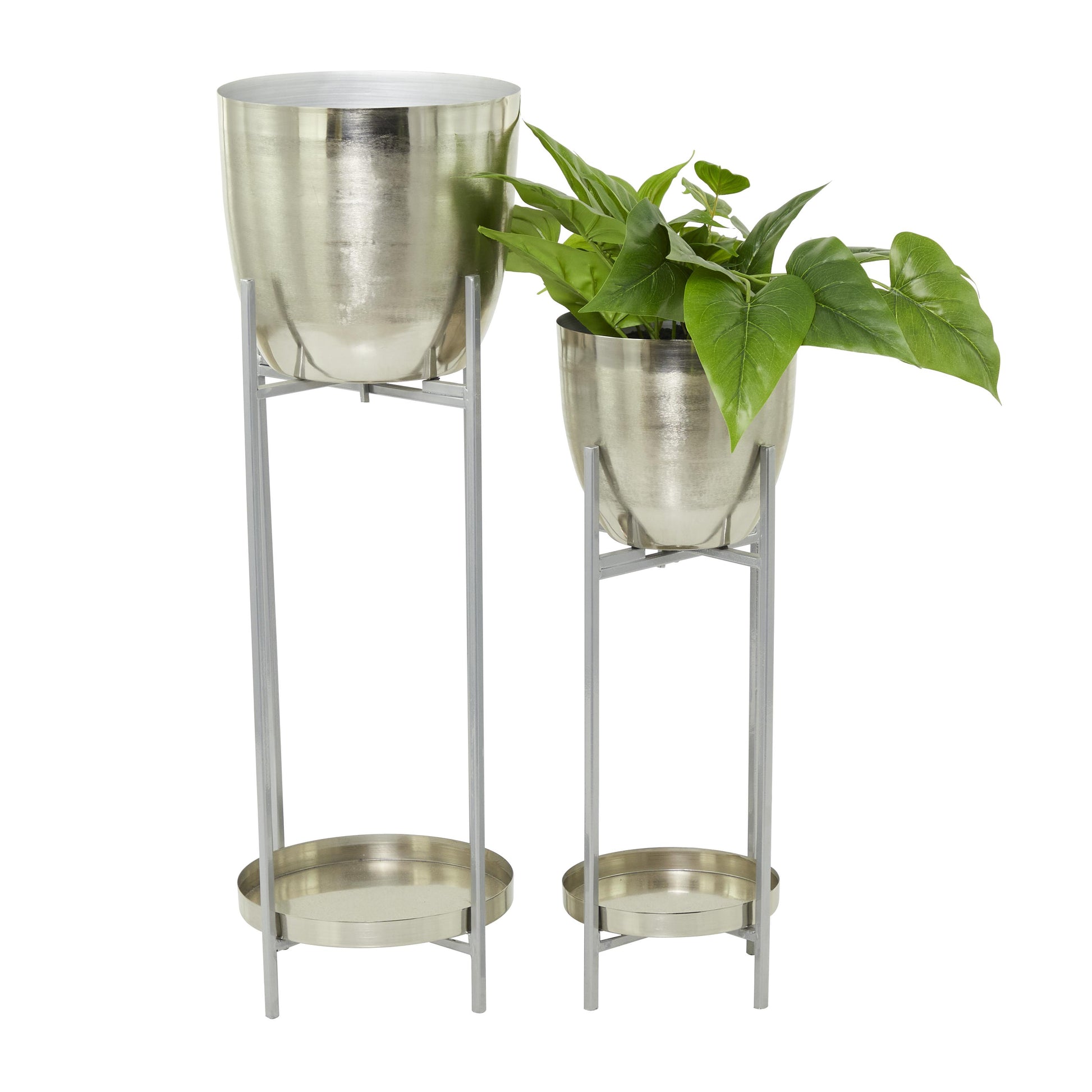 CosmoLiving by Cosmopolitan Set of 2 Metal Indoor Outdoor Planter with Removable Stand