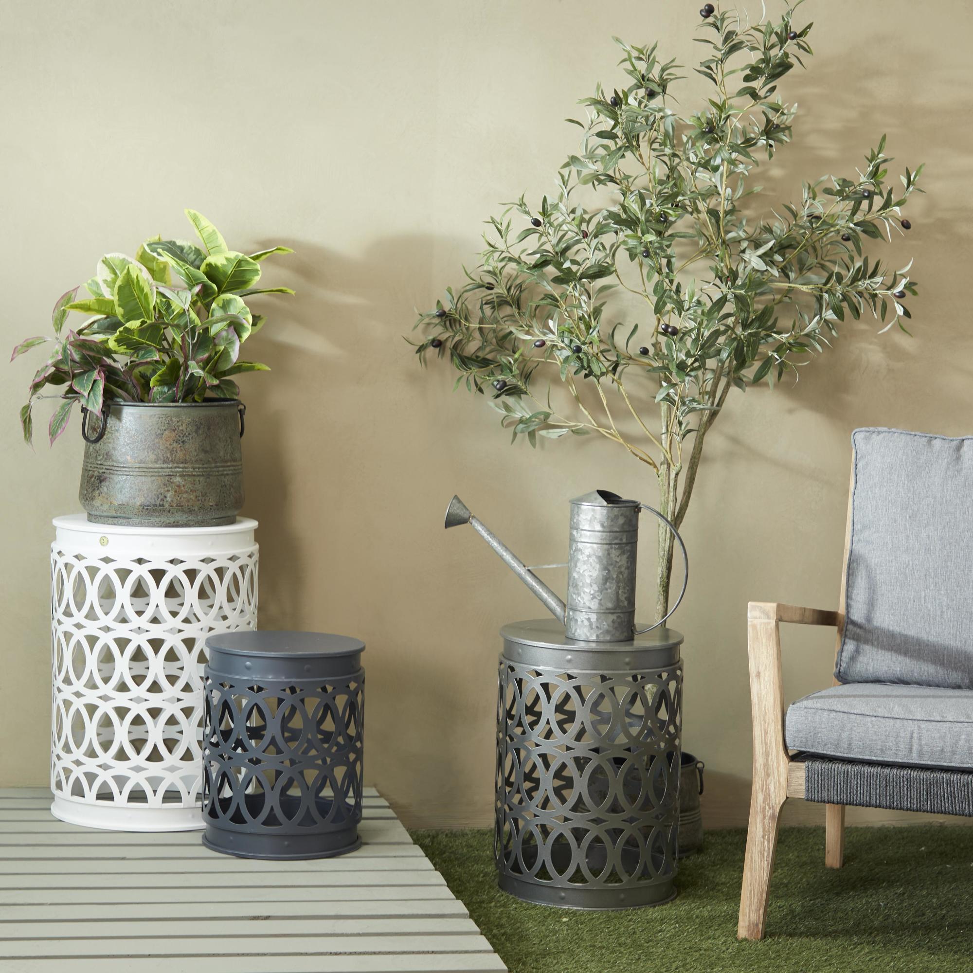 Set of 3 Metal Indoor Outdoor Nesting Side End Accent Table with Carved Trellis Design Set of 3 22", 18", 15"H