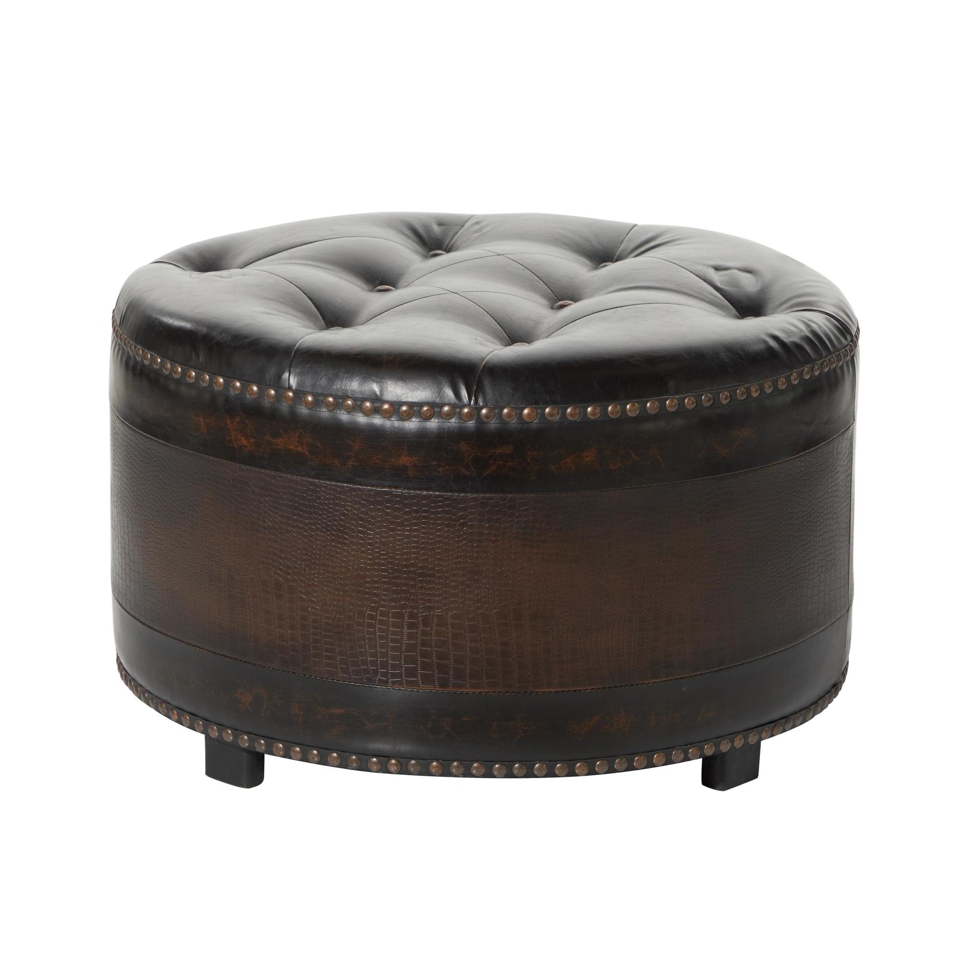 Set of 3 Dark Brown Wooden Room Storage Ottoman with Tufted Top