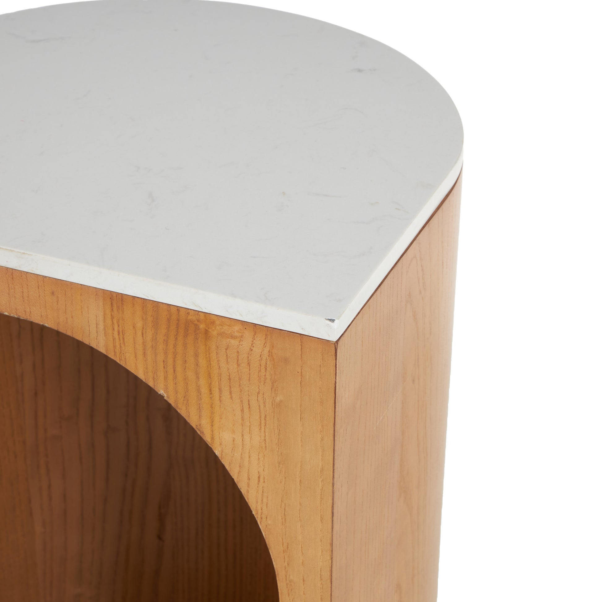 Wood Cutout Arch Side End Accent Table with White Marble Tabletop