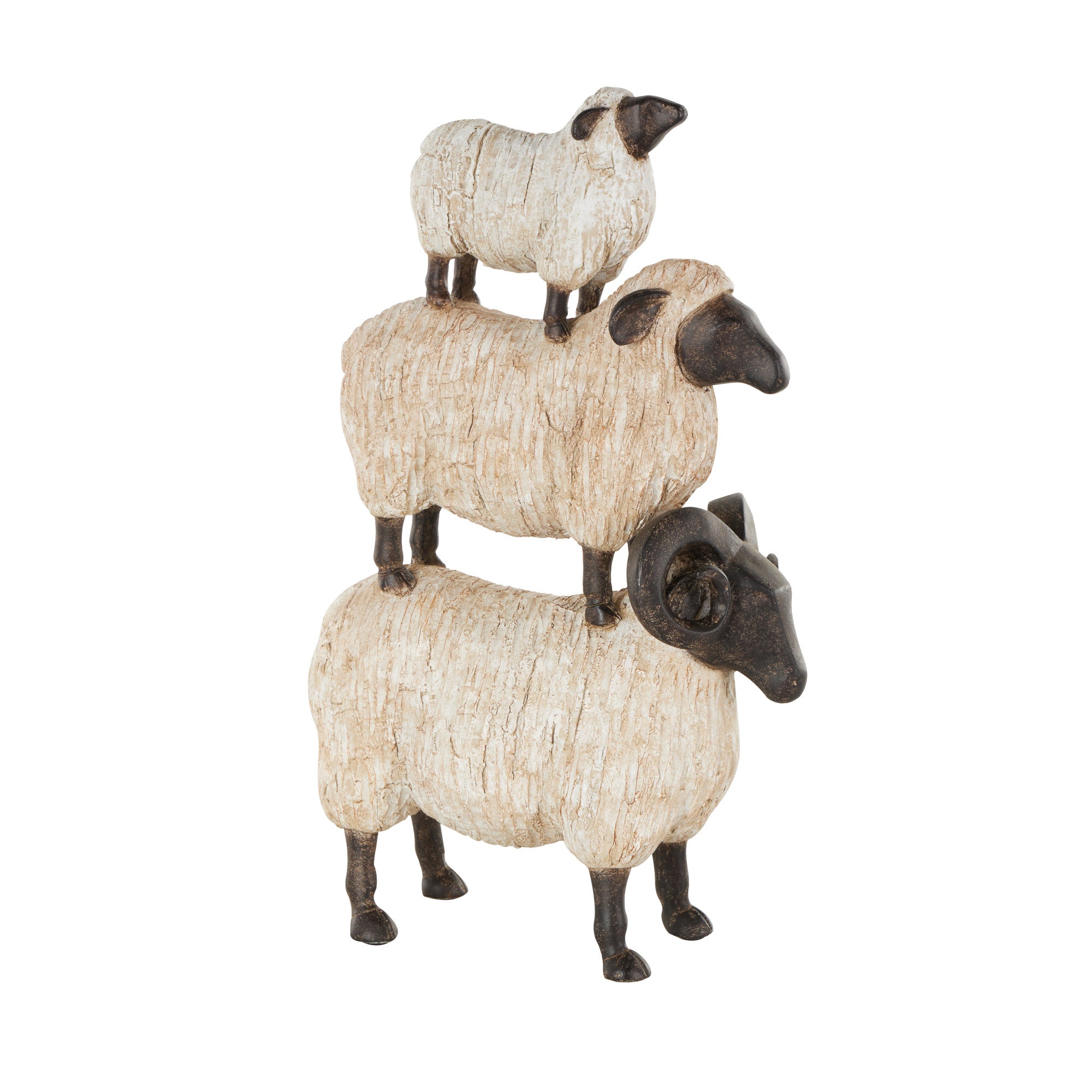 Sheep Cream Polystone Stacked Decorative Sculpture with Black Accents
