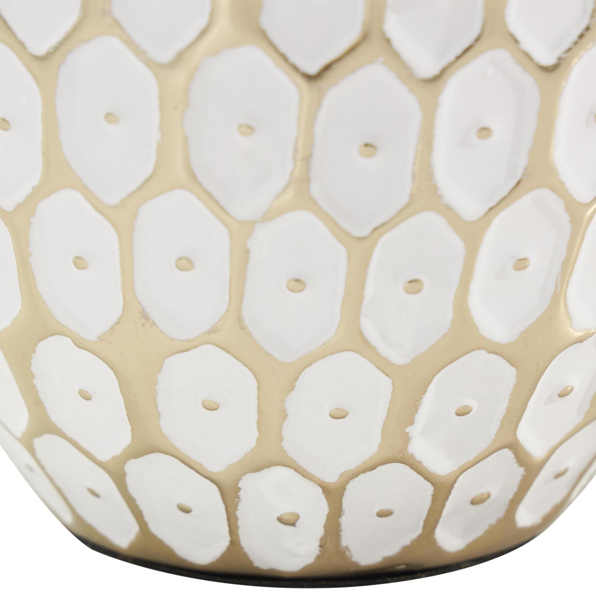 Geometric Gold Metal Geometric Dot Decorative Vase with White Accents