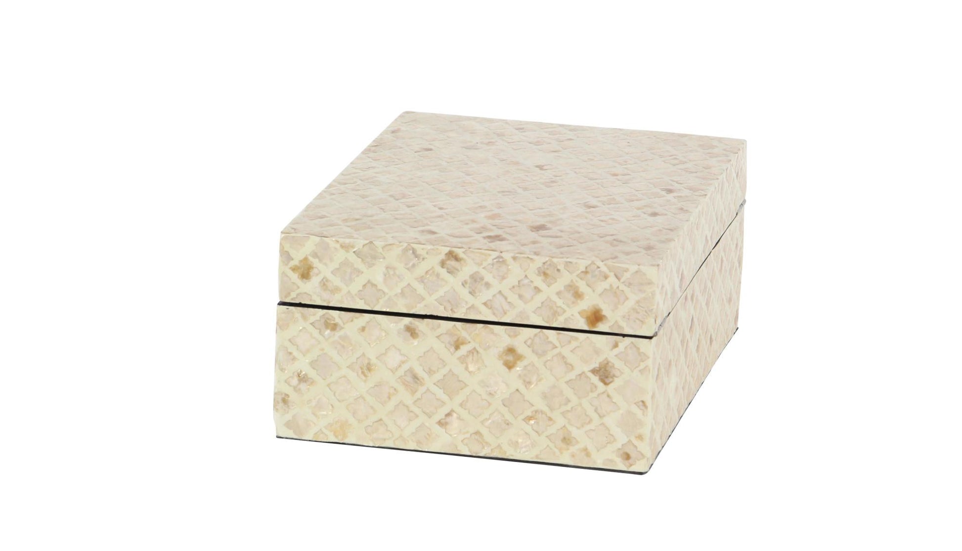 Set of 2 Cream Mother of Pearl Shell Handmade Decorative Box with Hinged Lid