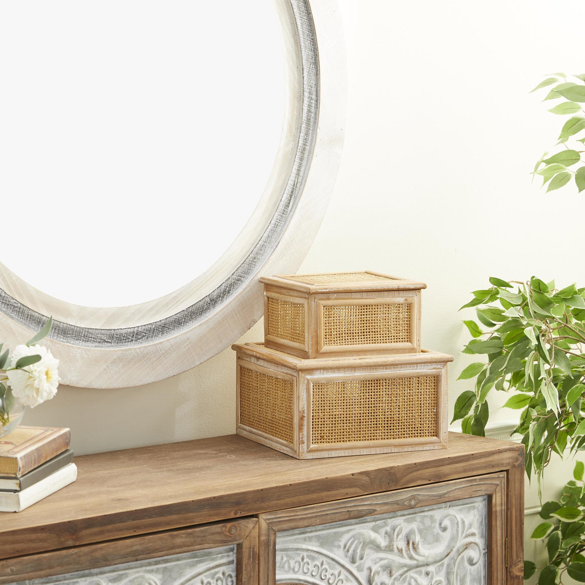 Set of 2 Brown Wood Decorative Box with Lid