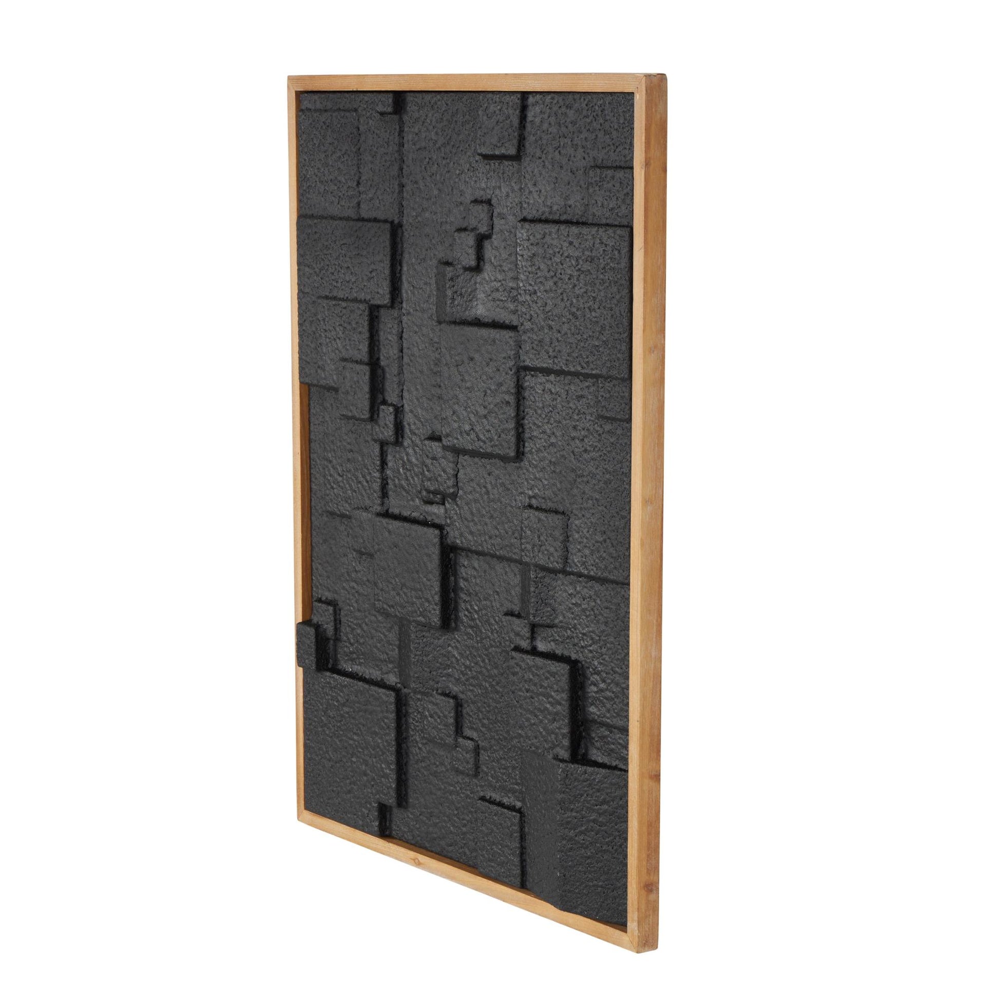 Geometric Black Wood Dimensional Textured Shapes Living Room Framed Wall Art with Brown Frame