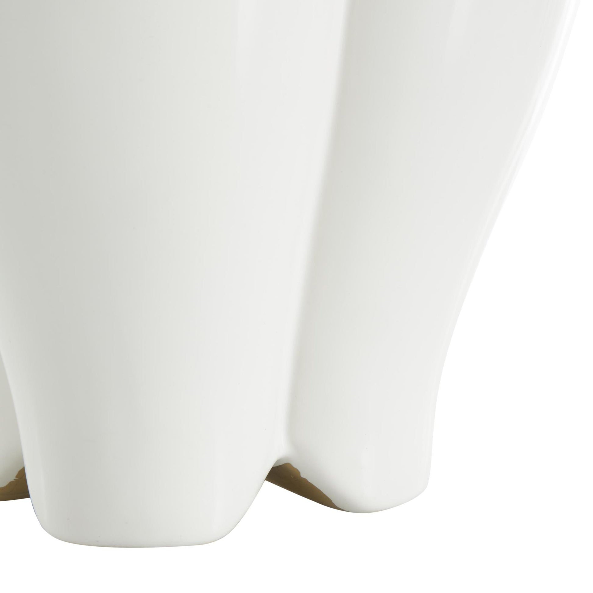 Floral White Ceramic Dimensional Shaped Decorative Vase with Metallic Gold Rim