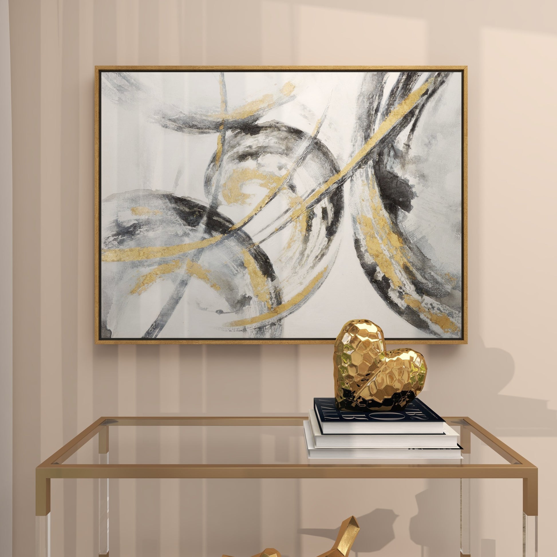 CosmoLiving by Cosmopolitan Abstract Gold Canvas Living Room Framed Wall Art with Gold Frame