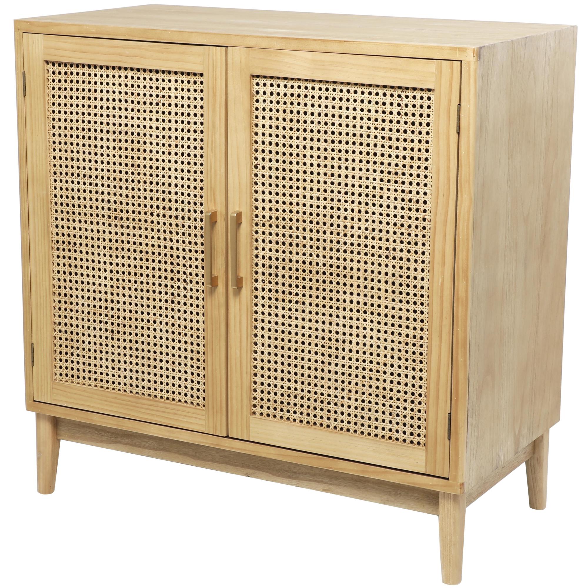 Wood 1 Shelf and 2 Door Room Cabinet with Cane Front Doors and Gold Handles 36" x 18" x 36"