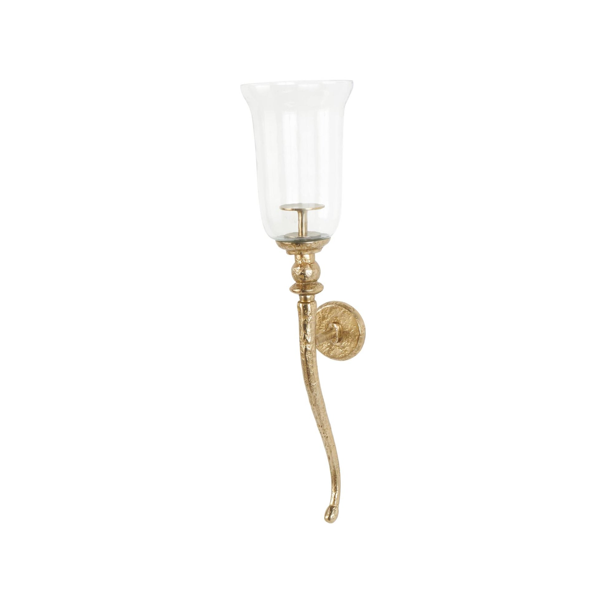 Set of 2 Geometric Gold Aluminum Metal Textured Indoor Outdoor Wall Sconce with Curved Shape