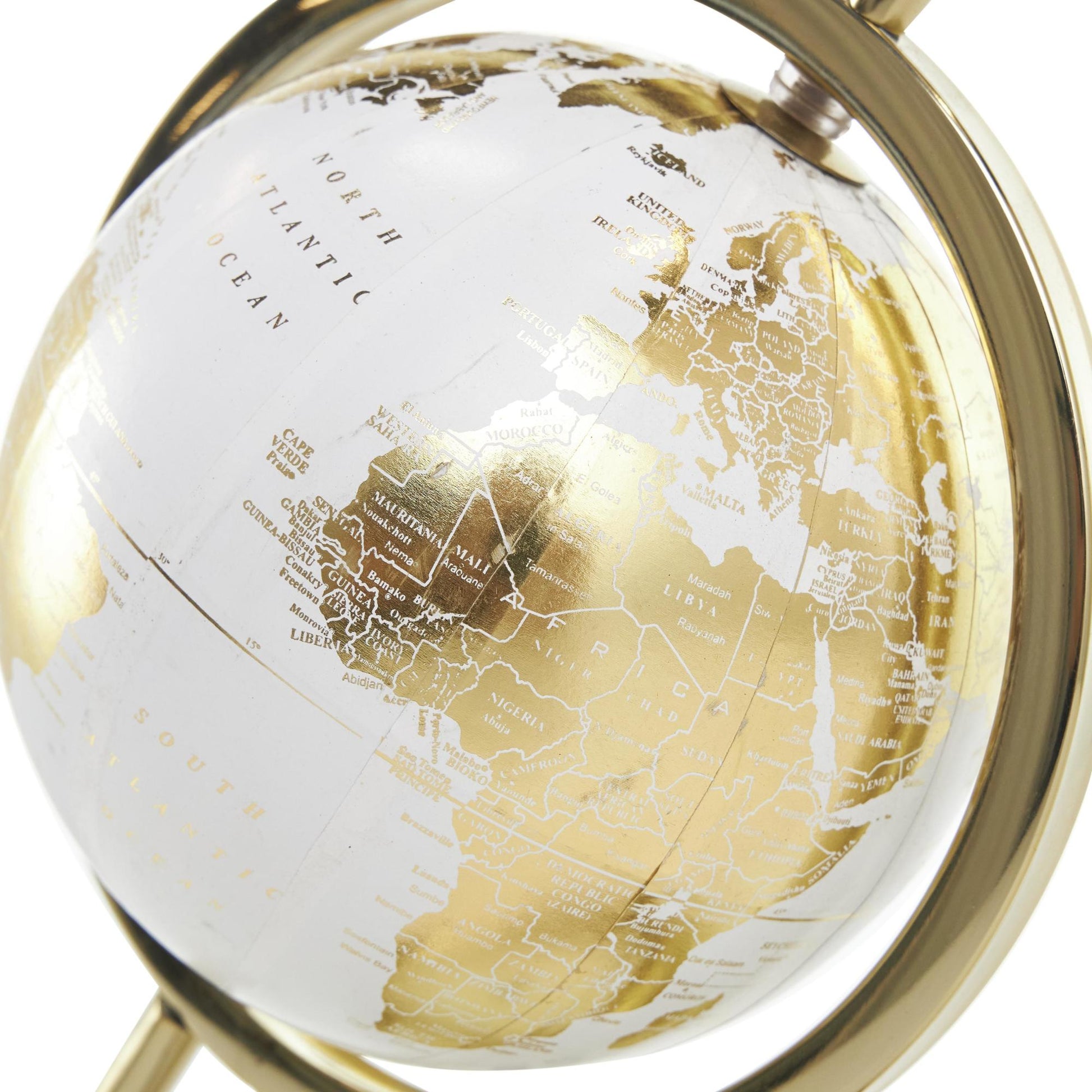 Armillary Gold Aluminum Metal Educational/Geographic Earth Globe with White Center
