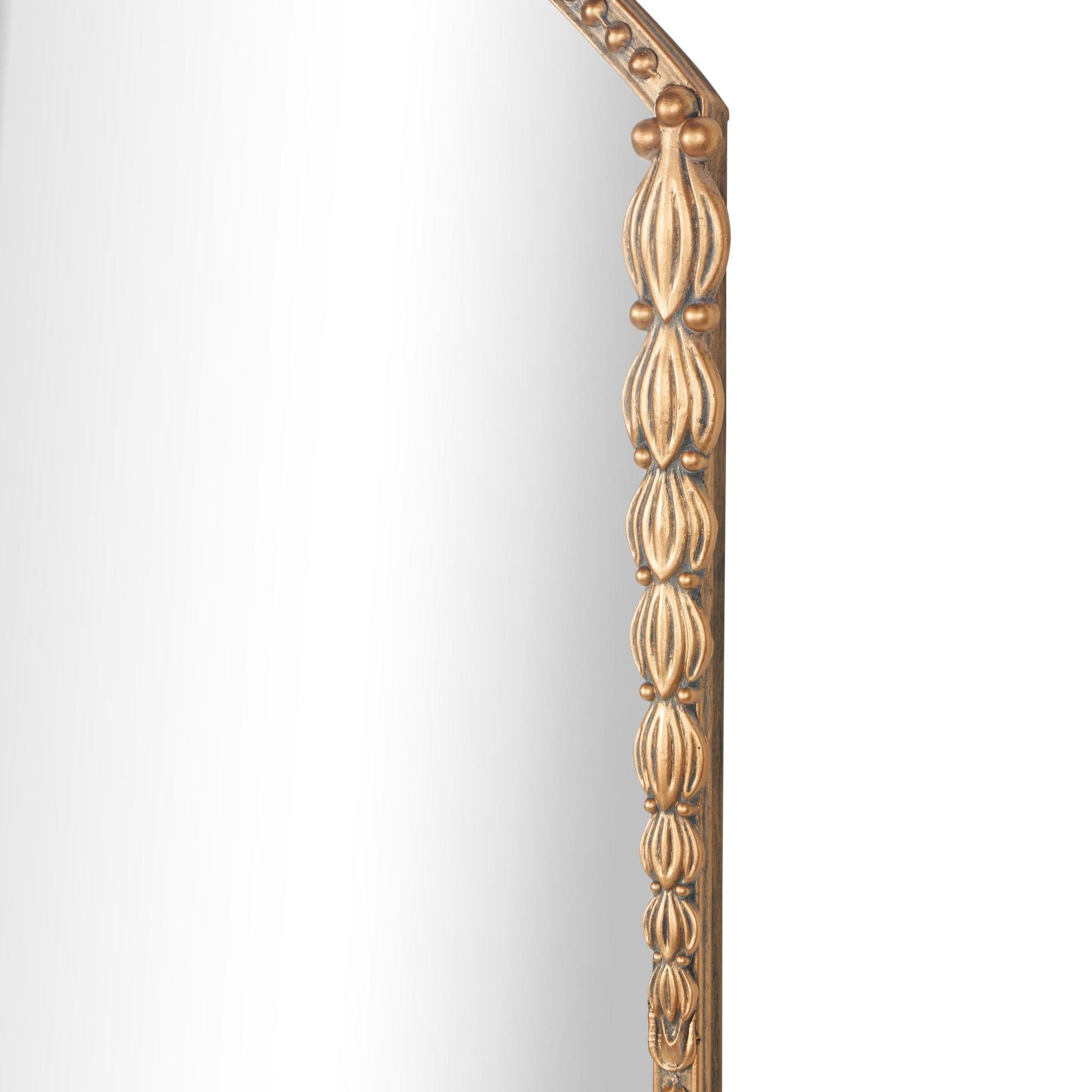 Scroll Gold Metal Ornate Antique Arch Room Wall Mirror with Beaded Frame