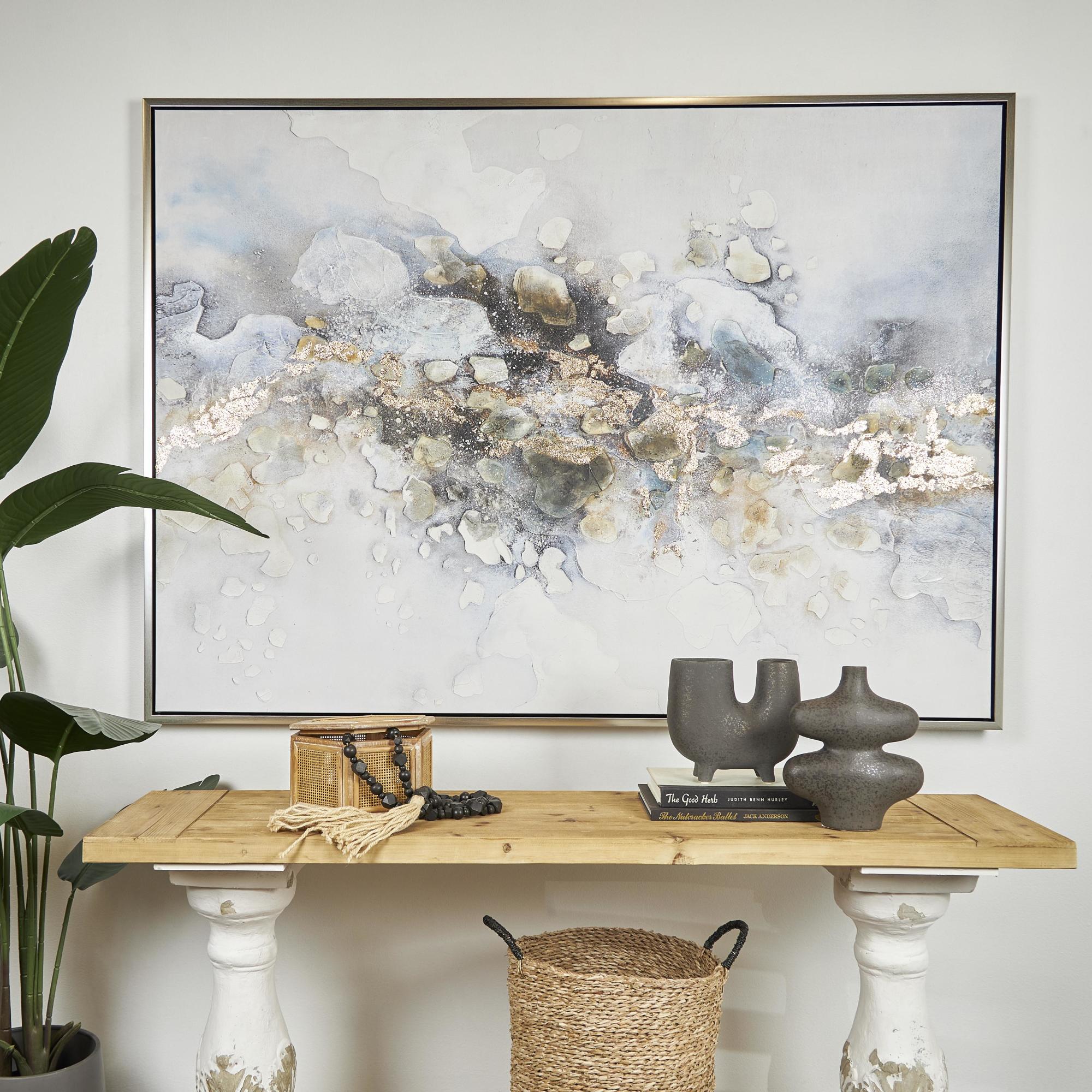 Abstract Multi Colored Canvas Watercolor Living Room Framed Wall Art with Gold Foil Accents