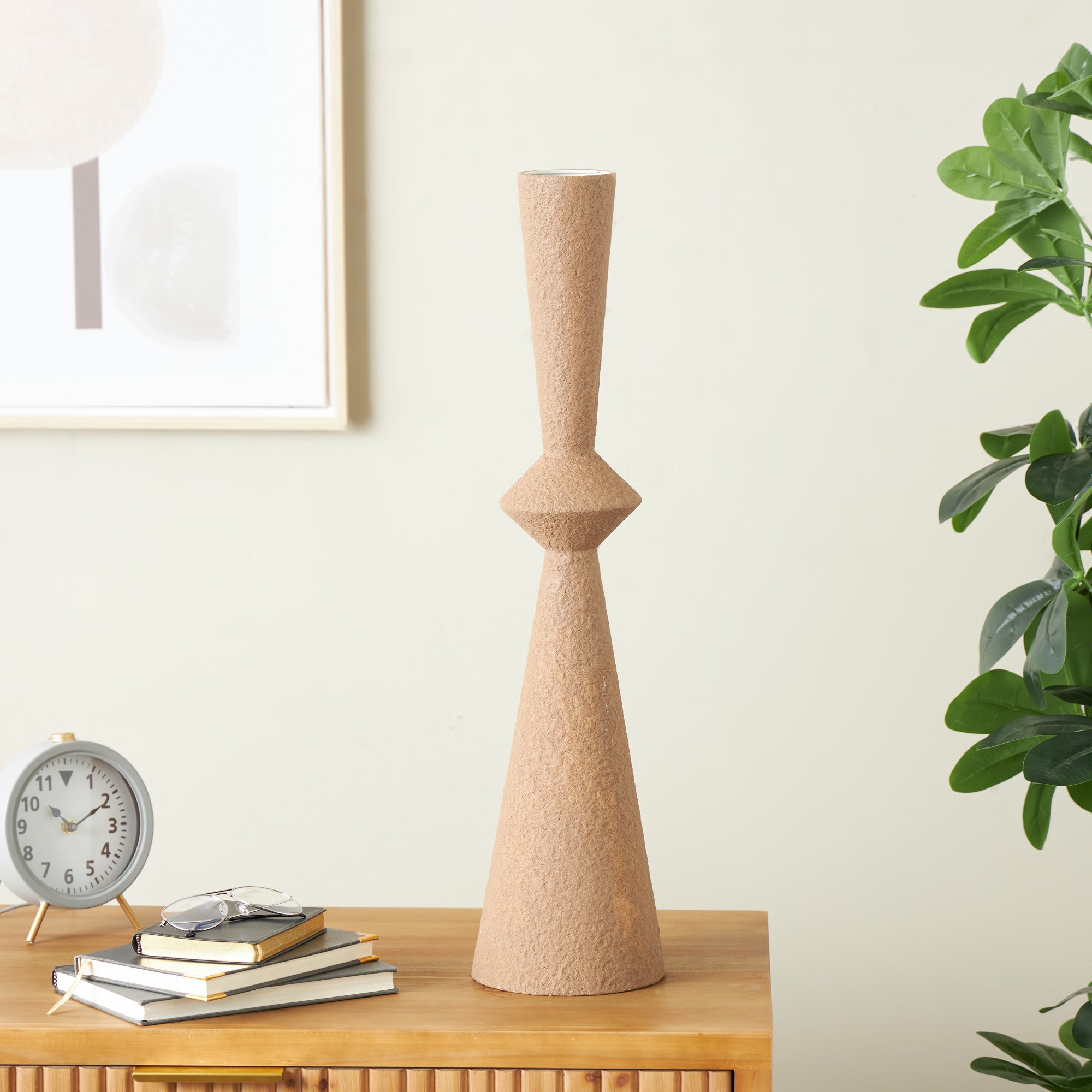 Brown Metal Art Deco Fluted Decorative Vase