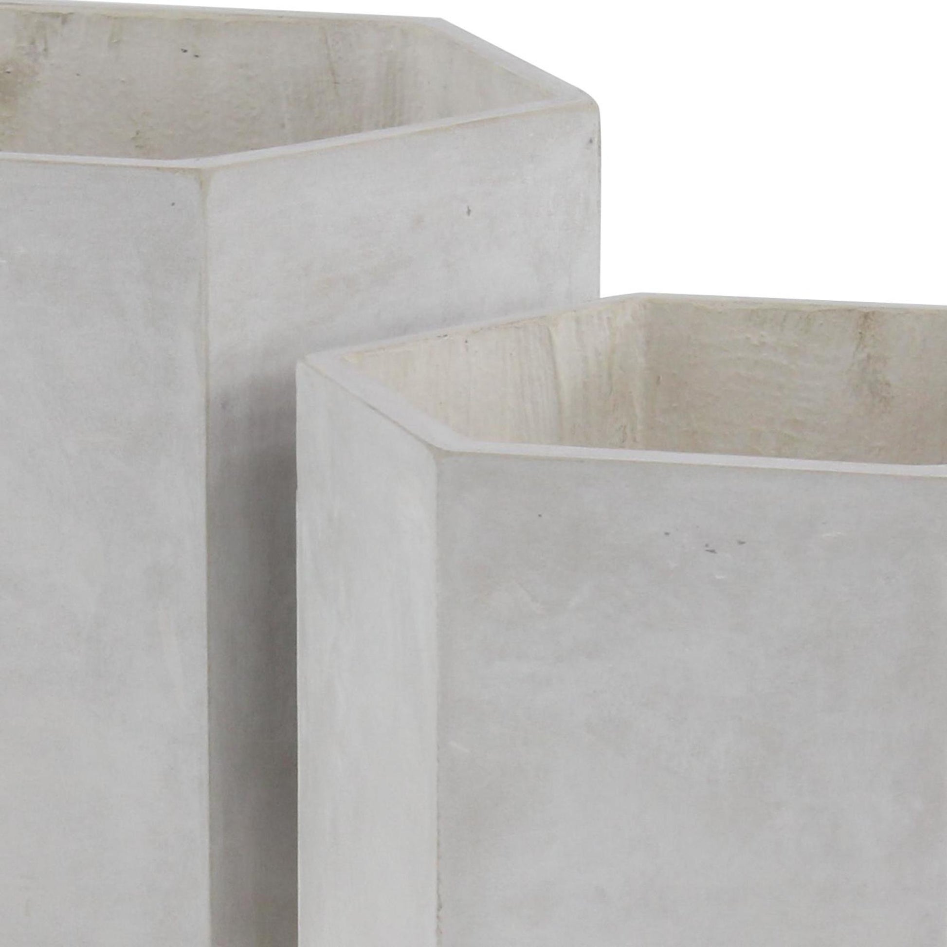CosmoLiving by Cosmopolitan Set of 2 Geometric Light Gray Magnesium Oxide Hexagon Indoor Outdoor Planter with Brown Wooden Legs