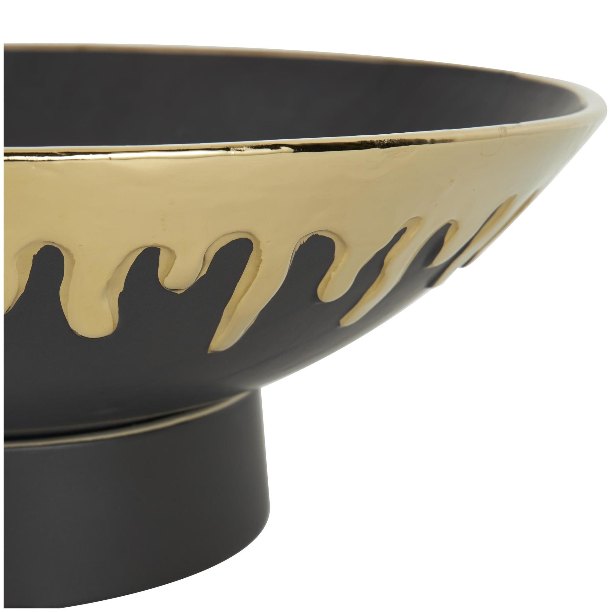 CosmoLiving by Cosmopolitan Abstract Ceramic Large Decorative Bowl with Abstract Gold Melting Drips