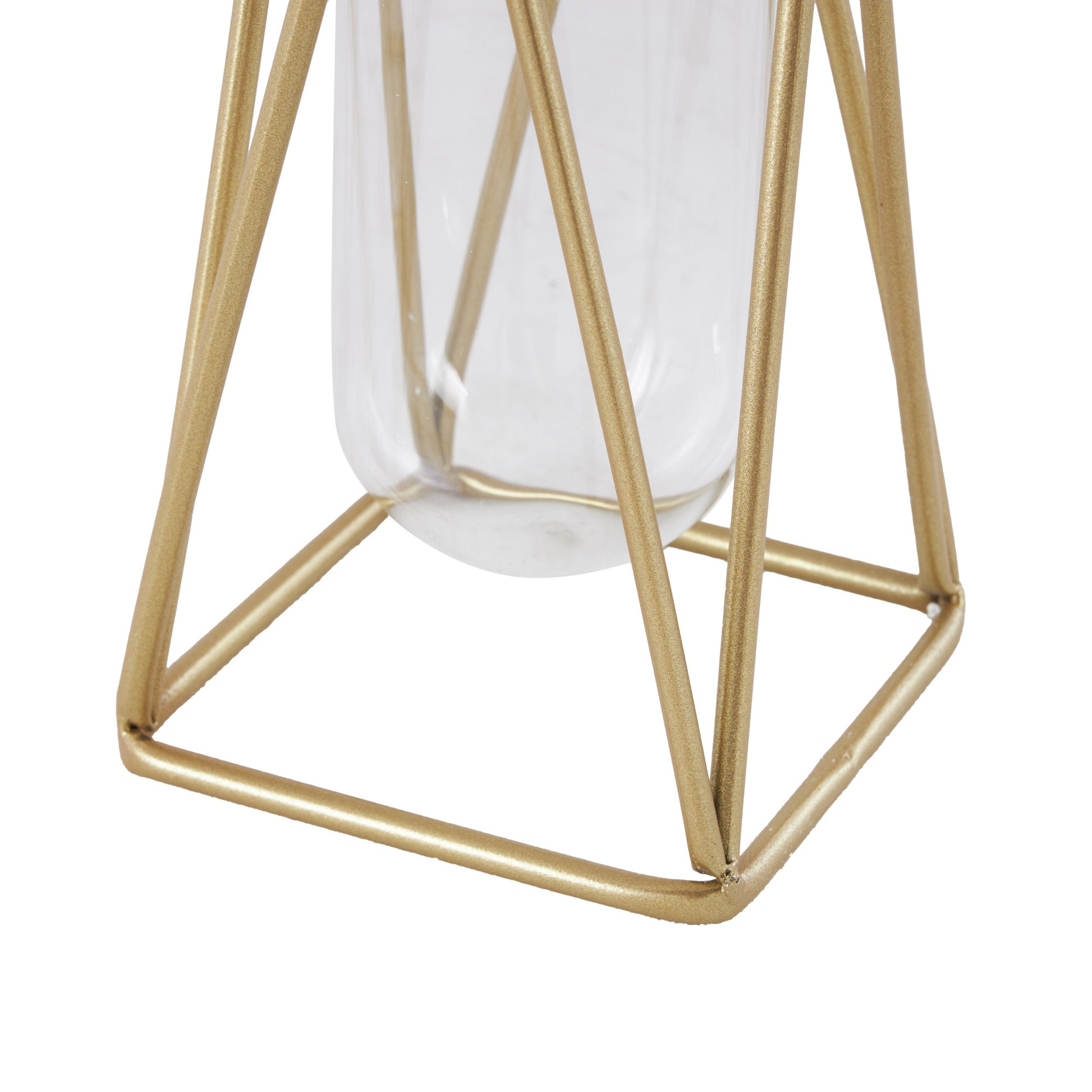 Set of 2 Geometric Glass Tube Decorative Vase with Metal Stand