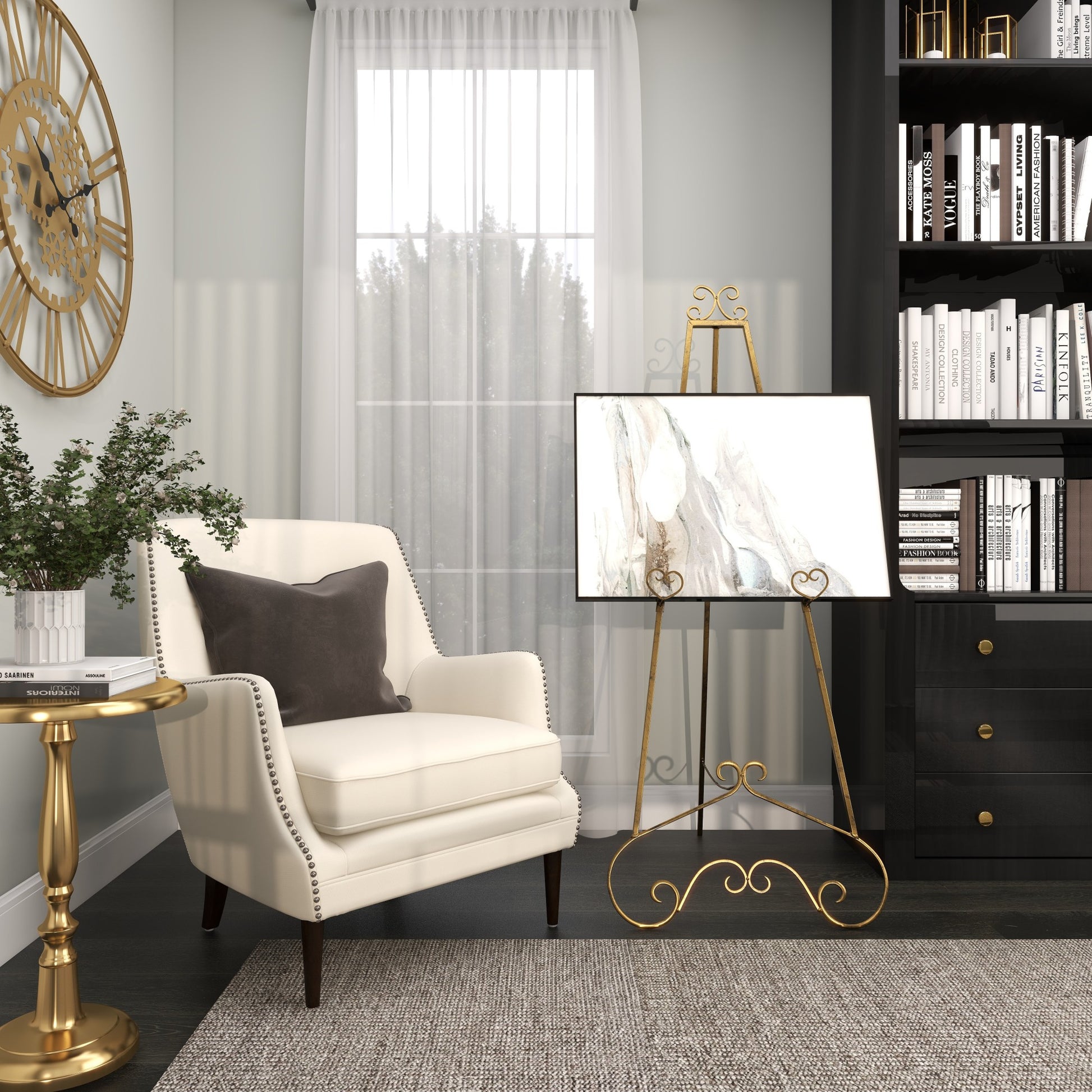 Scroll Gold Metal Tall Adjustable Floor 3 Tier Display Easel