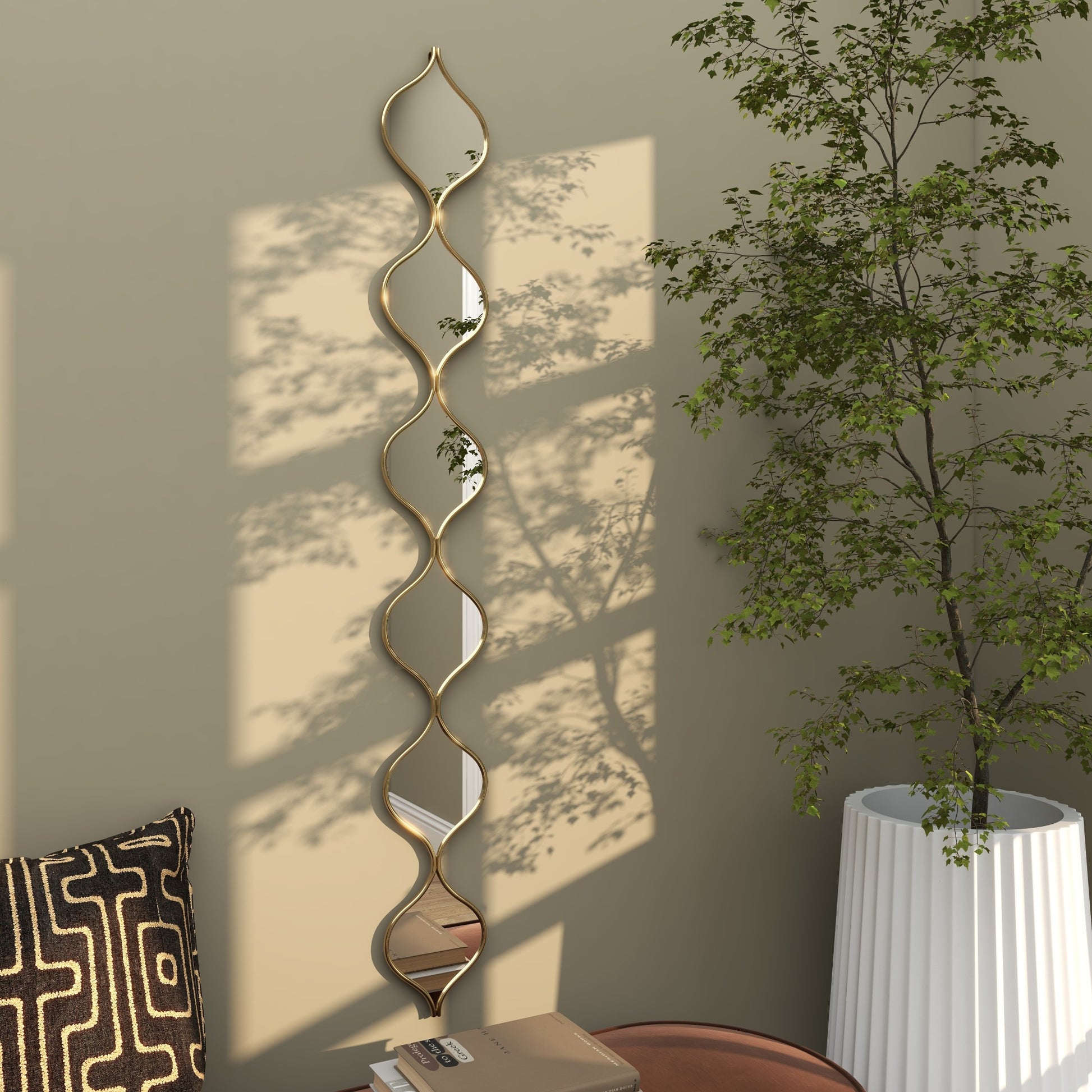 Geometric Gold Metal Slim Stacked Chain Teardrop Room Wall Mirror