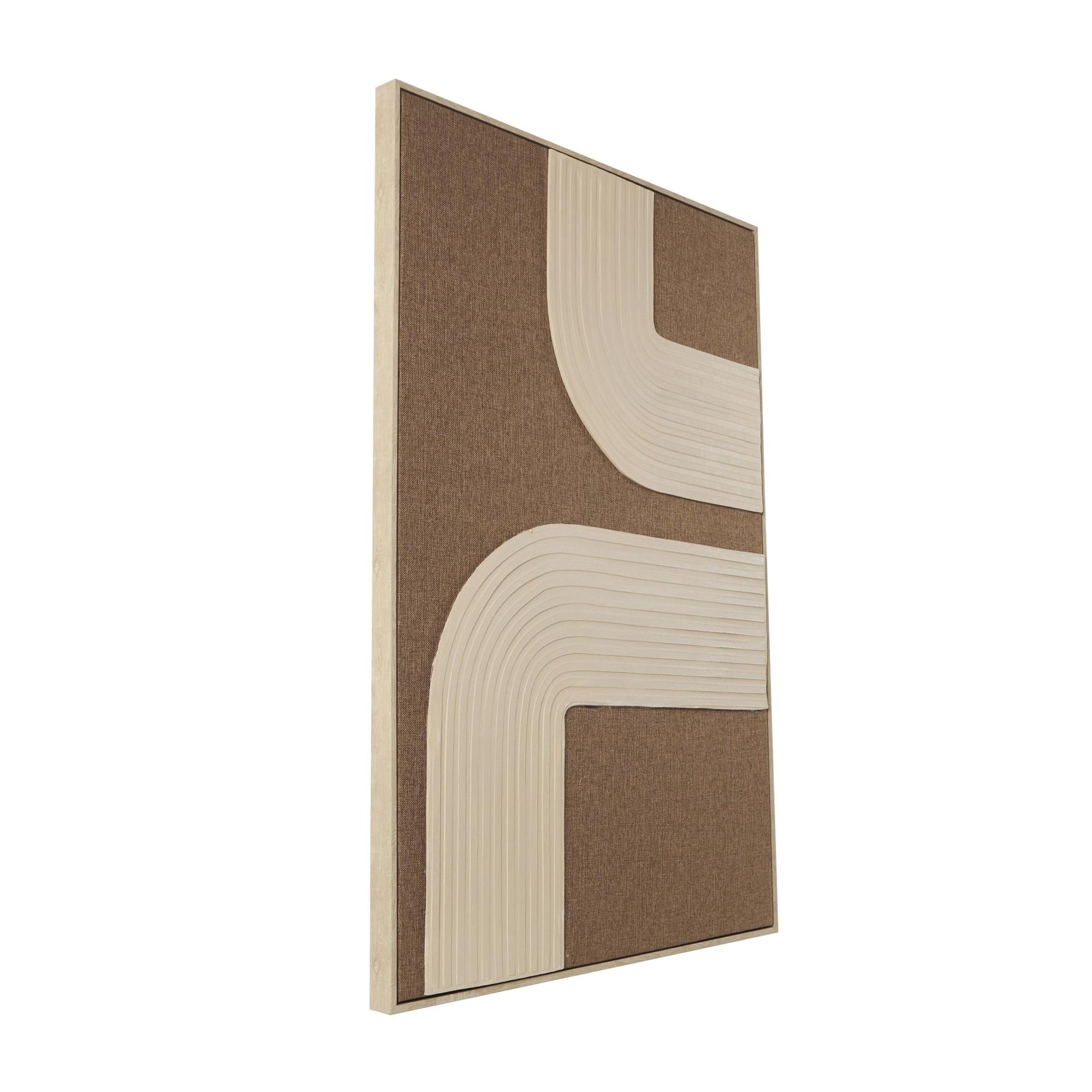 Abstract Brown Polyester Living Room Framed Wall Art with Tan Ribbed Arches