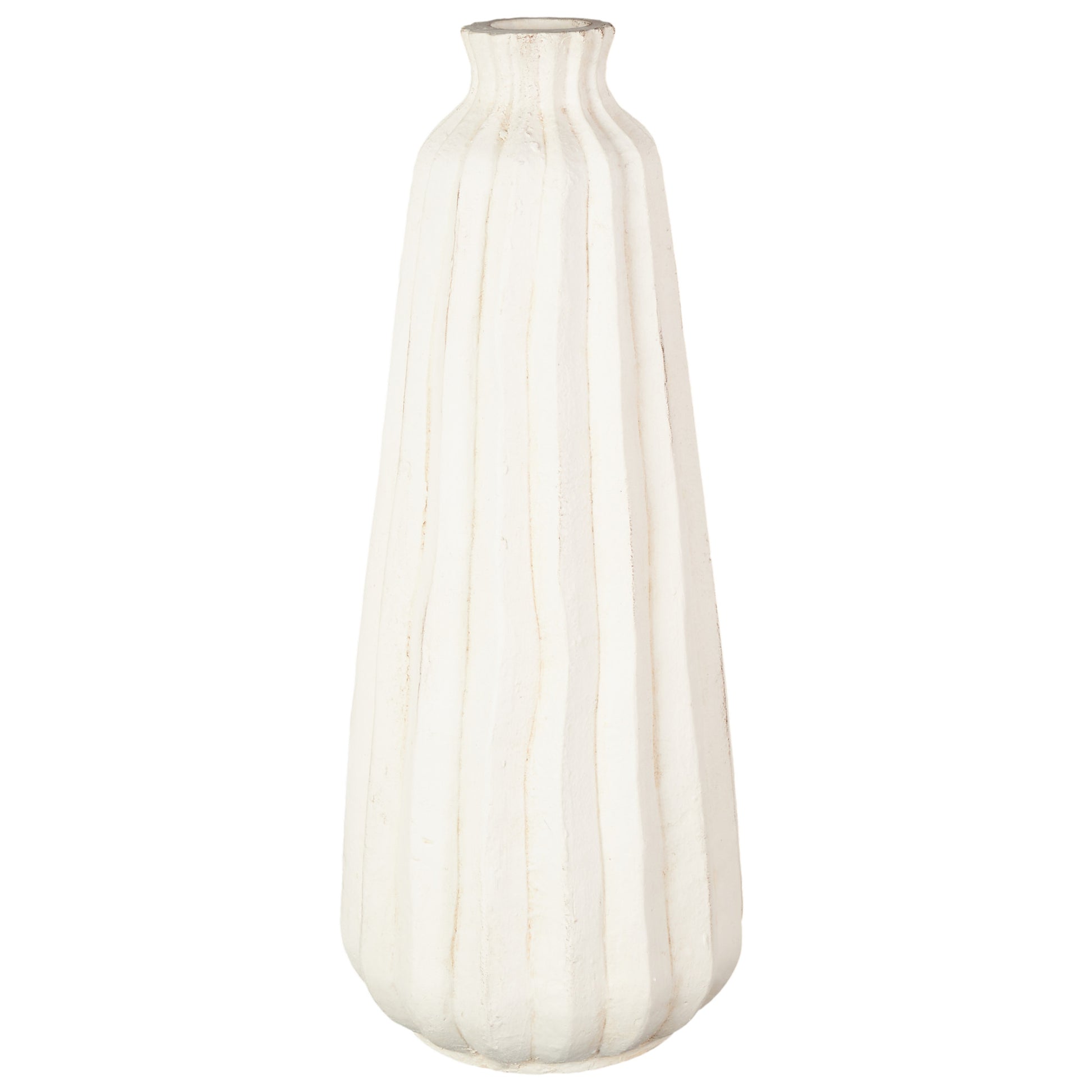 Cream Magnesium Oxide Decorative Vase with Carved Grooves