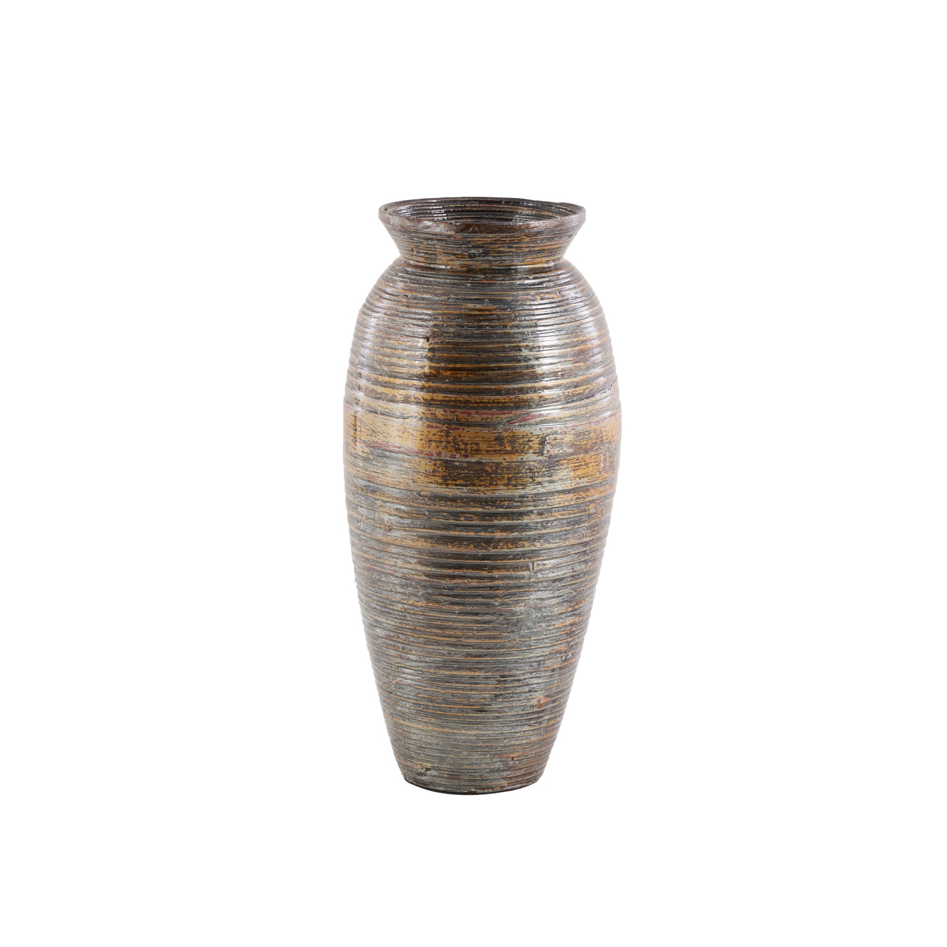 Brown Bamboo Wood Textured Decorative Vase with Lacquer