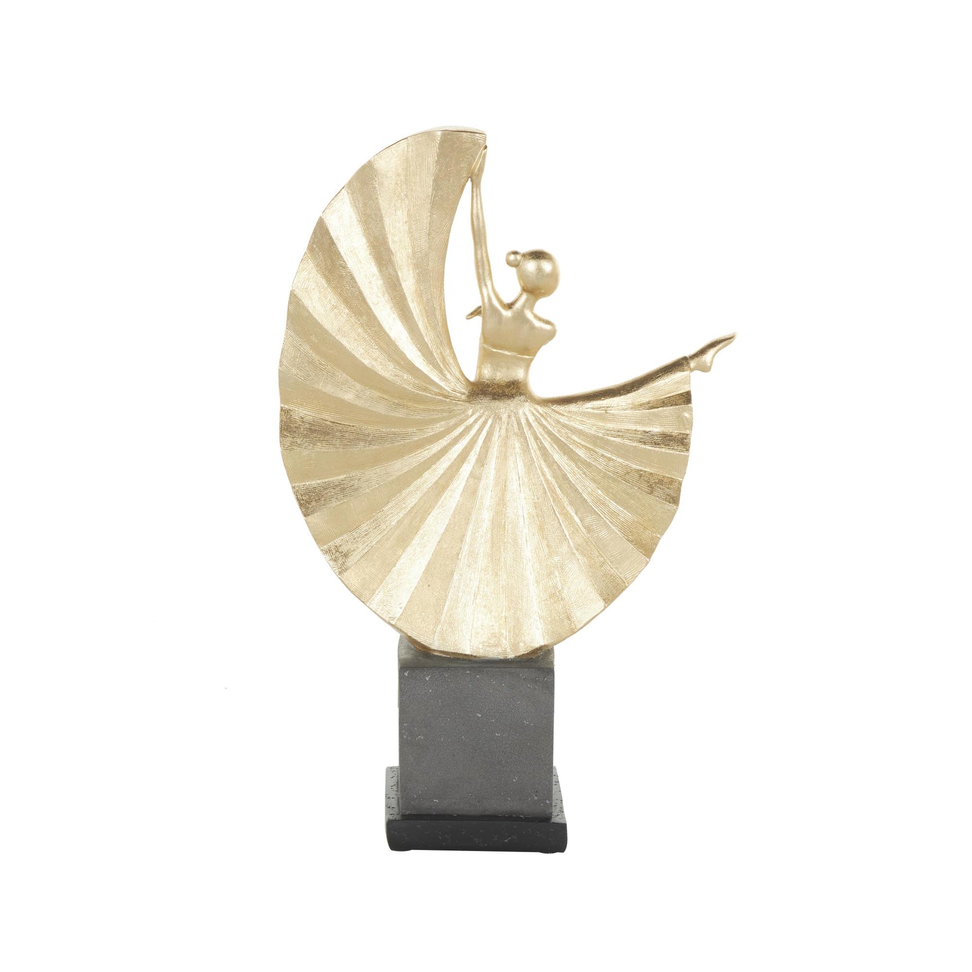 Dancer Gold Polystone Ballet Decorative Sculpture with Elevated Black Base