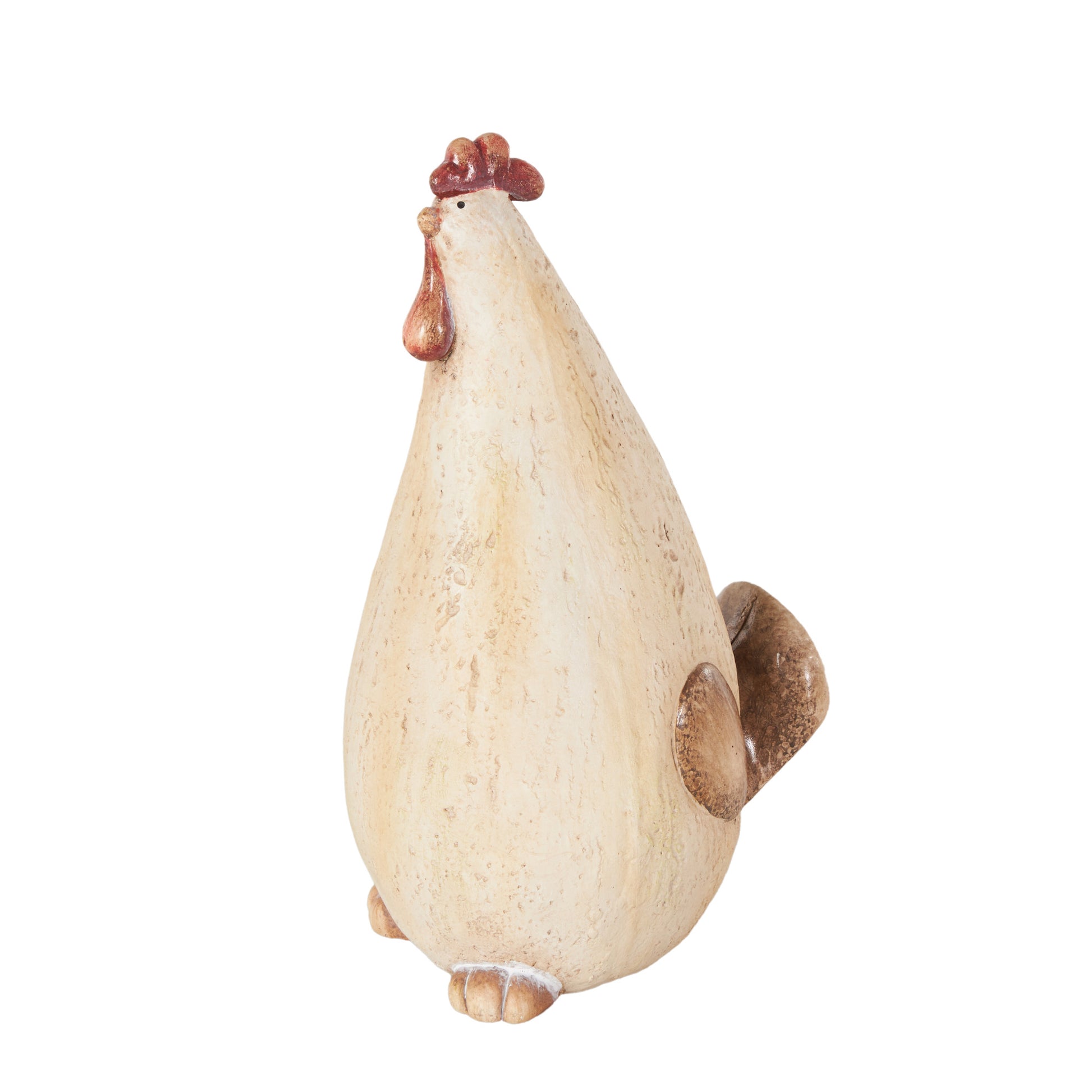 Rooster Cream Magnesium Oxide Standing Decorative Garden Sculpture with Red Accents