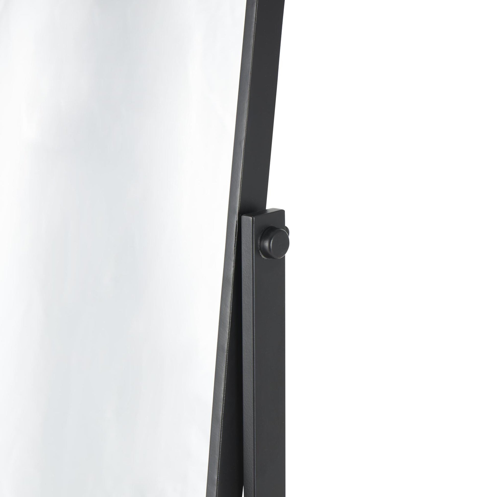 Black Wooden Oval Shaped Room Floor Mirror with Brown Wood Base