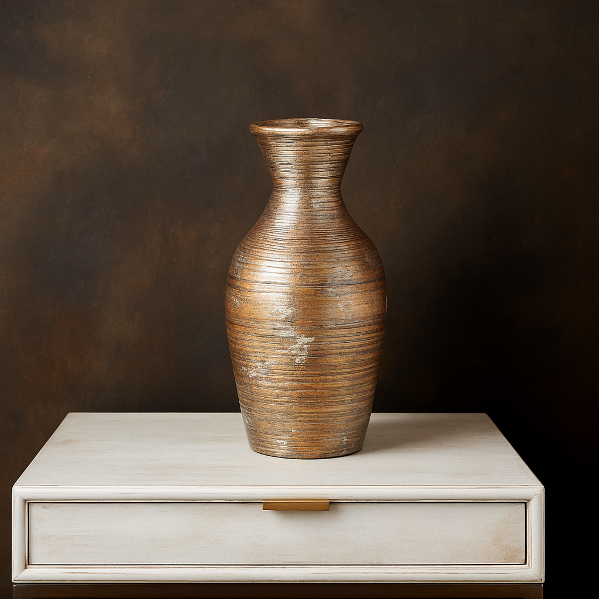 Brown Bamboo Wood Antique Inspired Pot Decorative Vase