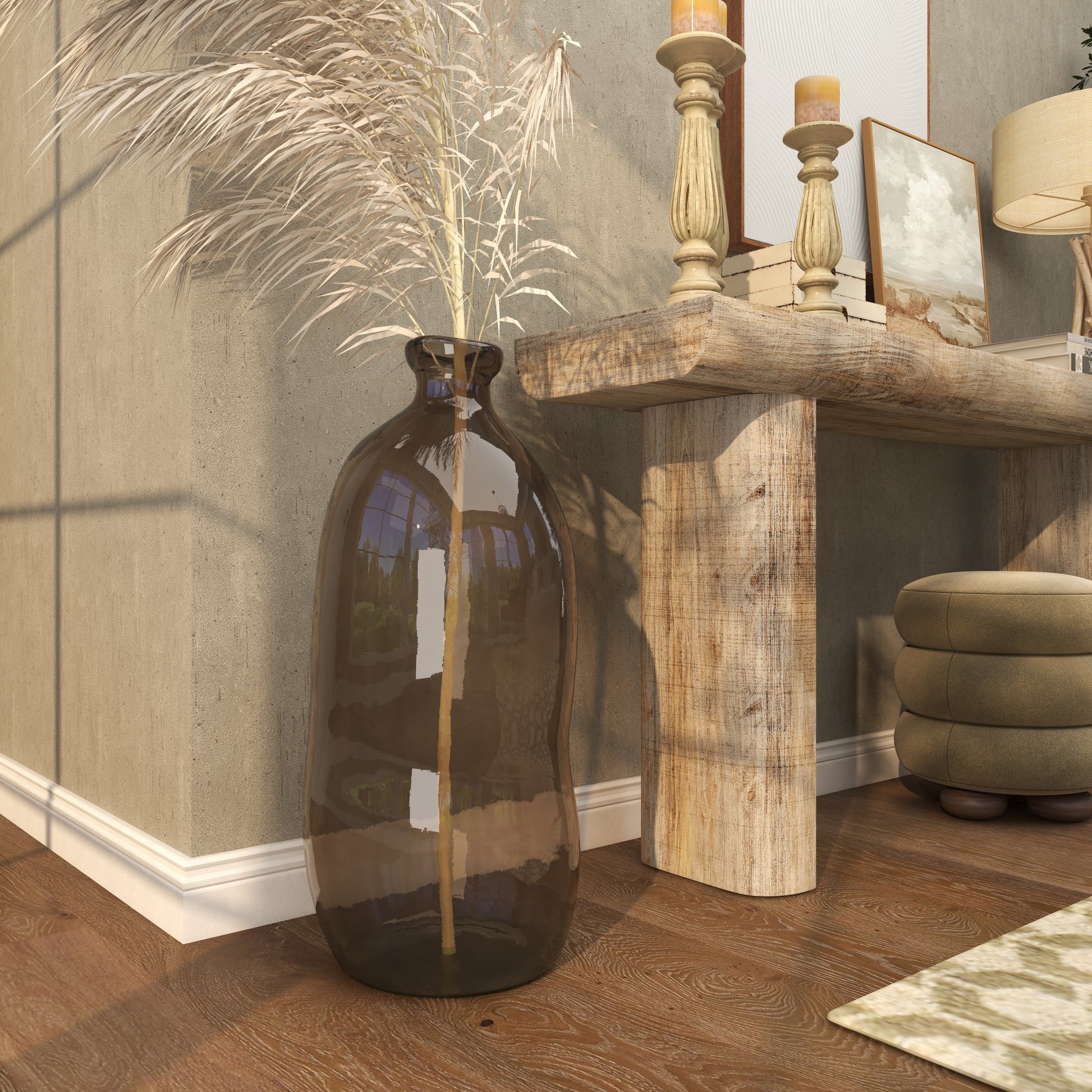 Recycled Glass Handmade Spanish Bottleneck Curved Decorative Vase 13" x 13" x 29"