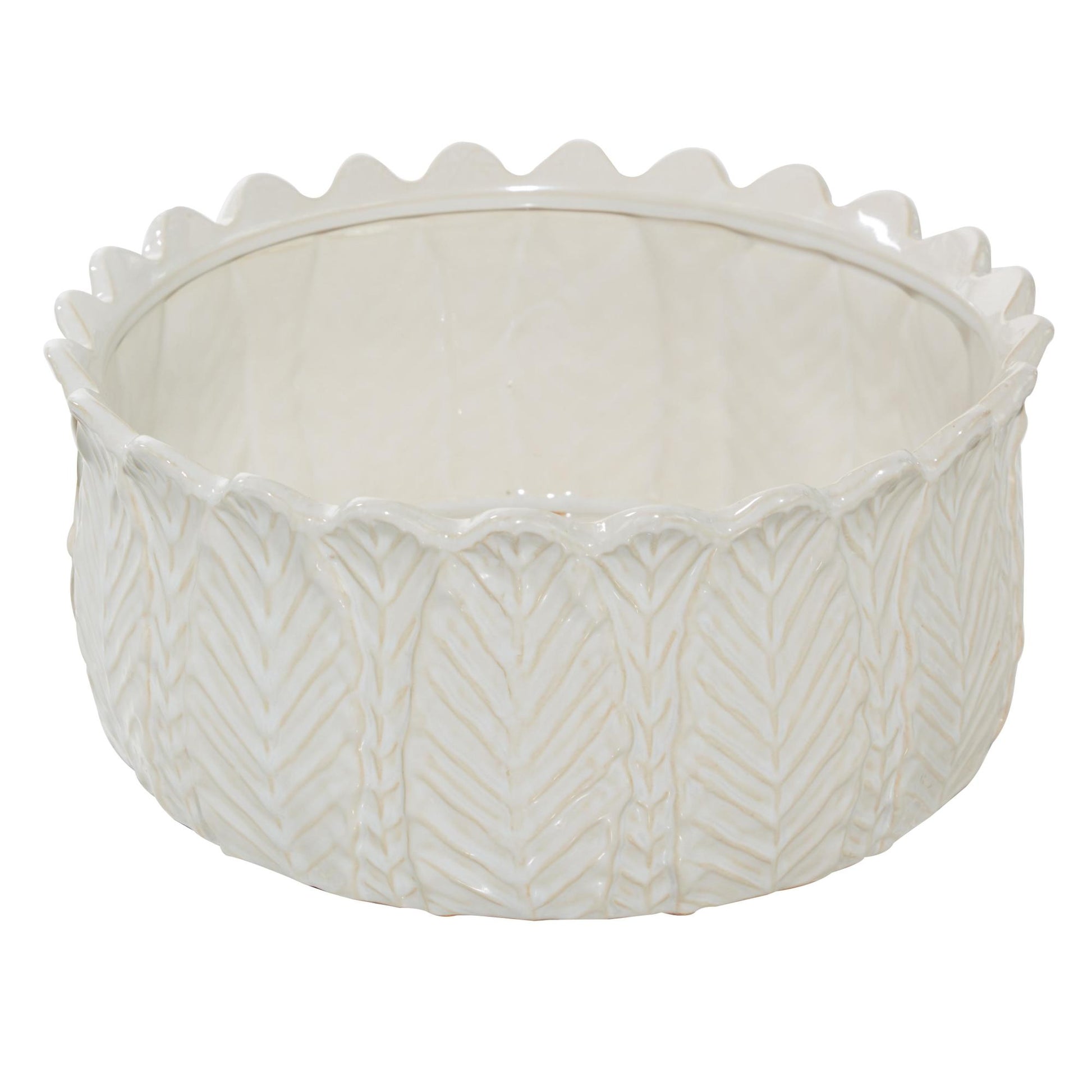 Set of 3 Leaf White Ceramic Indoor Outdoor Planter