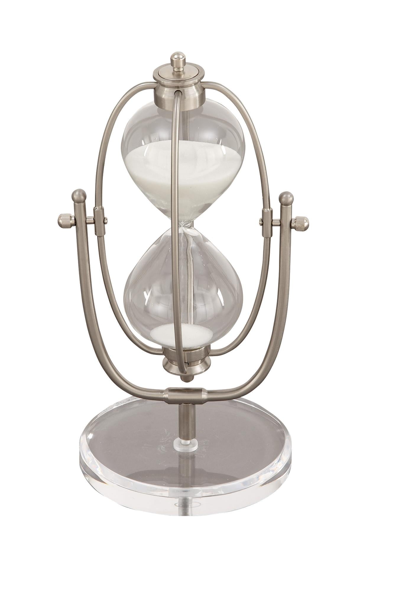 Silver Glass Hourglass Timer with Acrylic Base