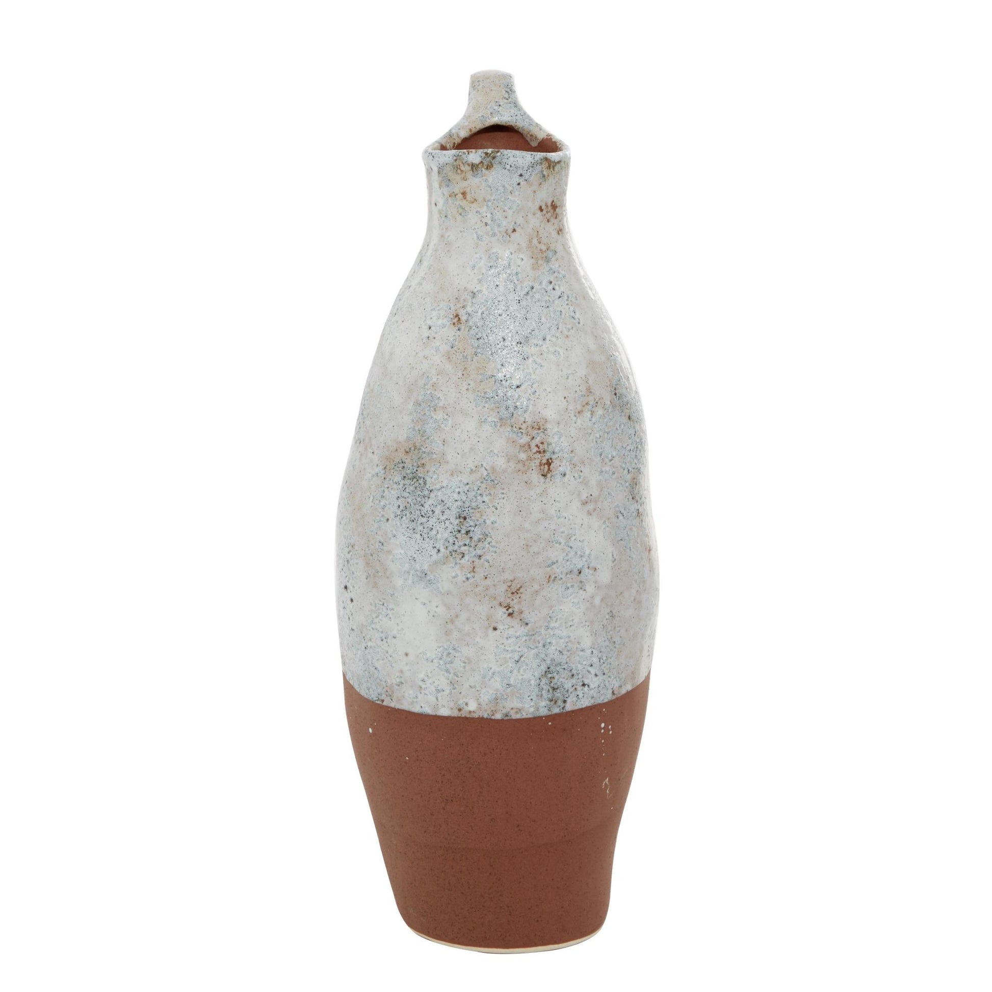 White Ceramic Handmade Decorative Vase with Terracotta Accents