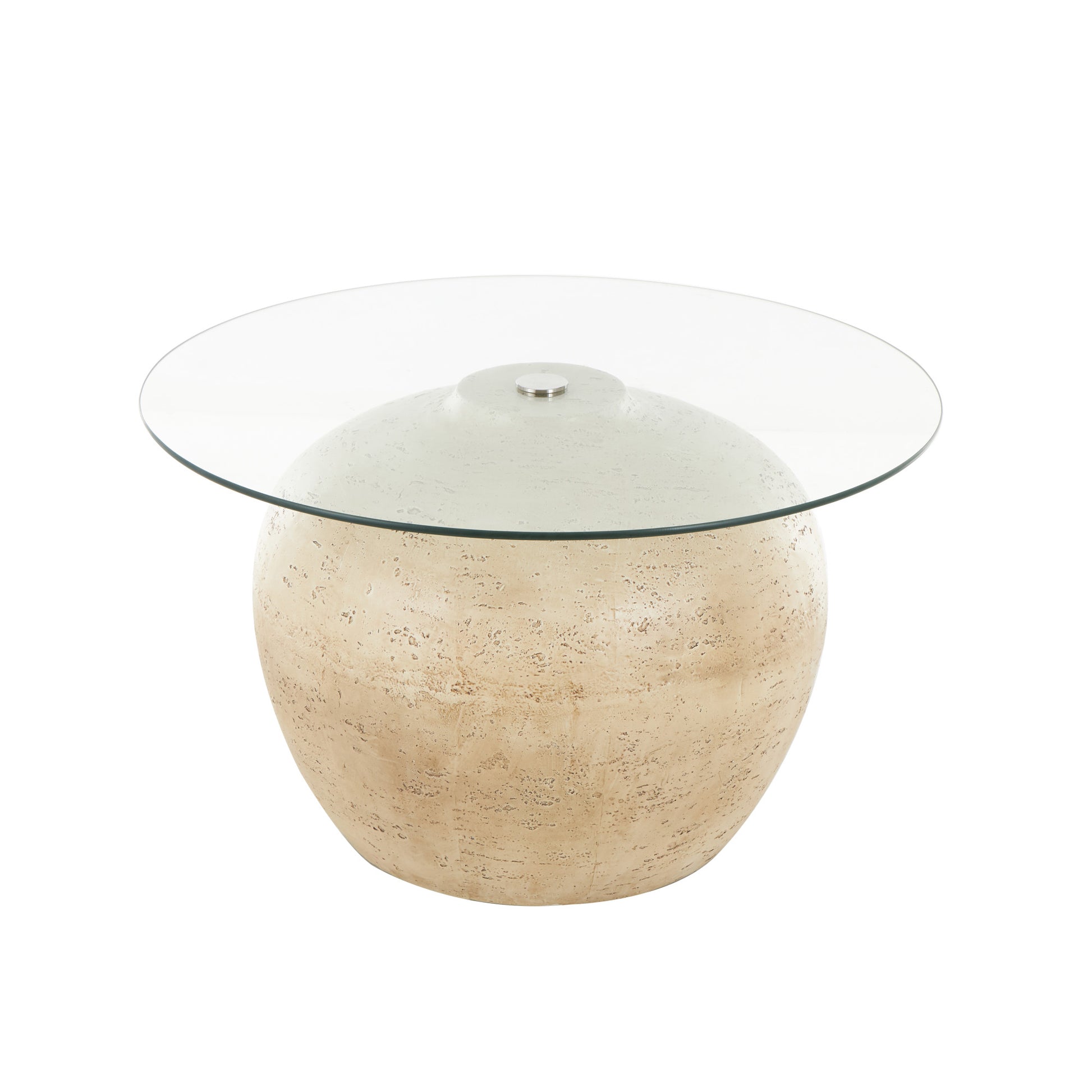Beige Resin Wide Living Room Coffee Table with Tempered Glass Tabletop