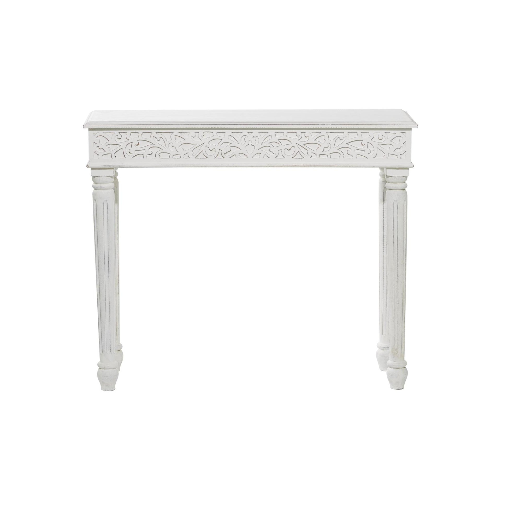 Scroll Wood Intricately Carved Slim Living Room Console Table with Turned Legs 36" x 12" x 30"