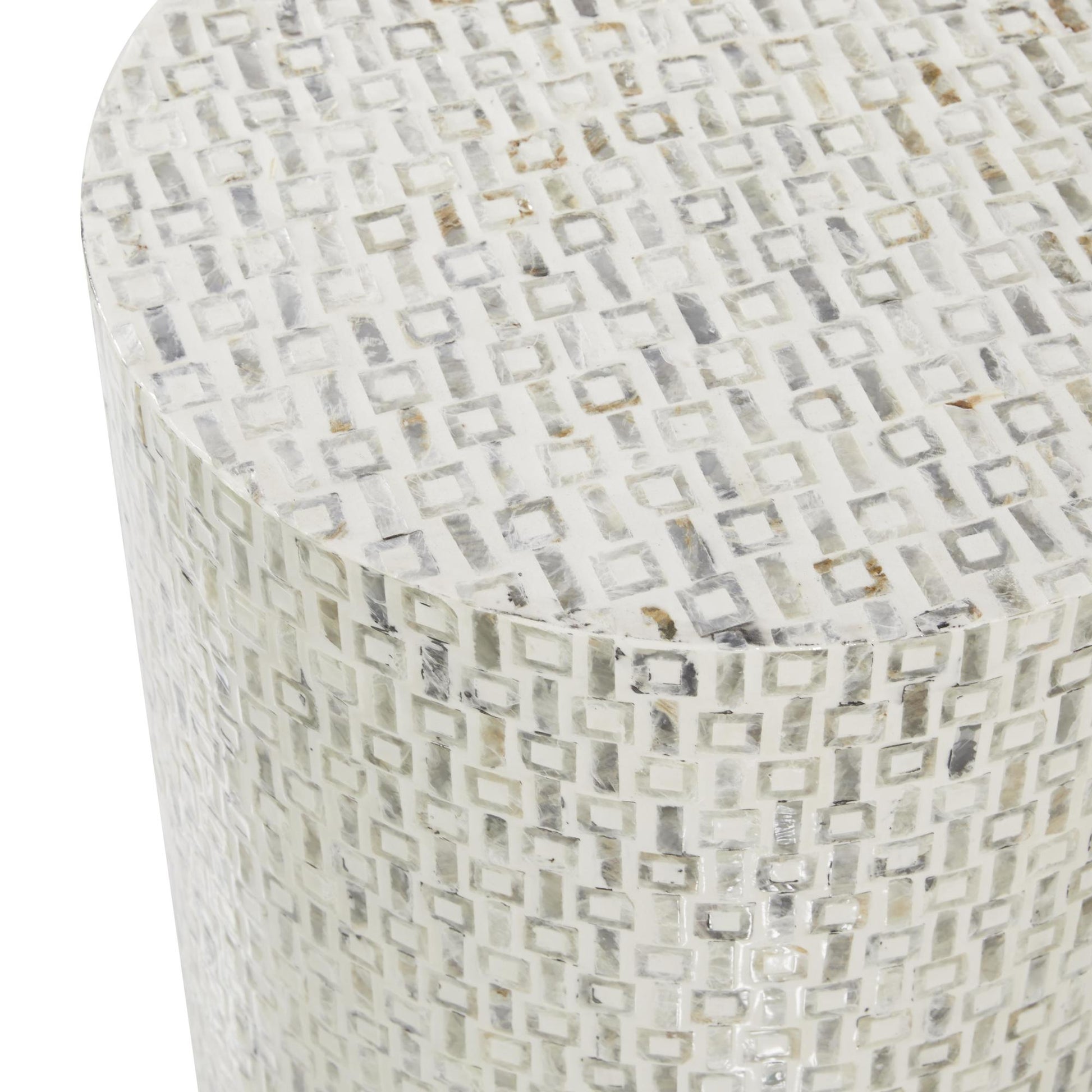 Geometric Mother of Pearl Shell Side End Accent Table with Gold Base