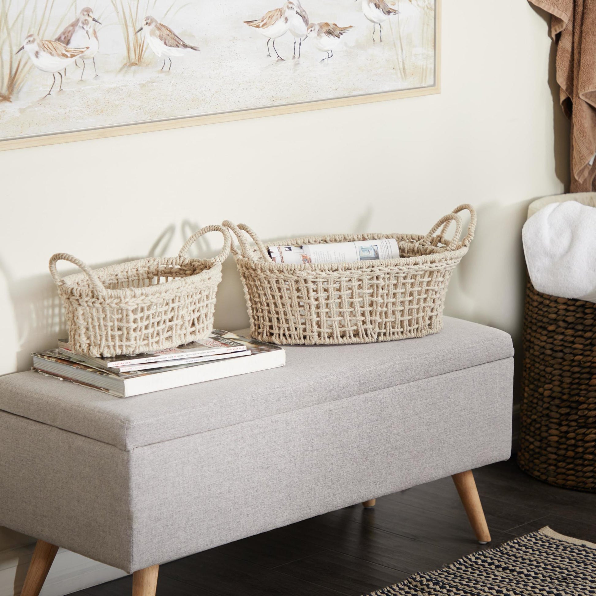 Set of 3 Cotton Fabric Handmade Decorative and Functional Storage Basket with Handles