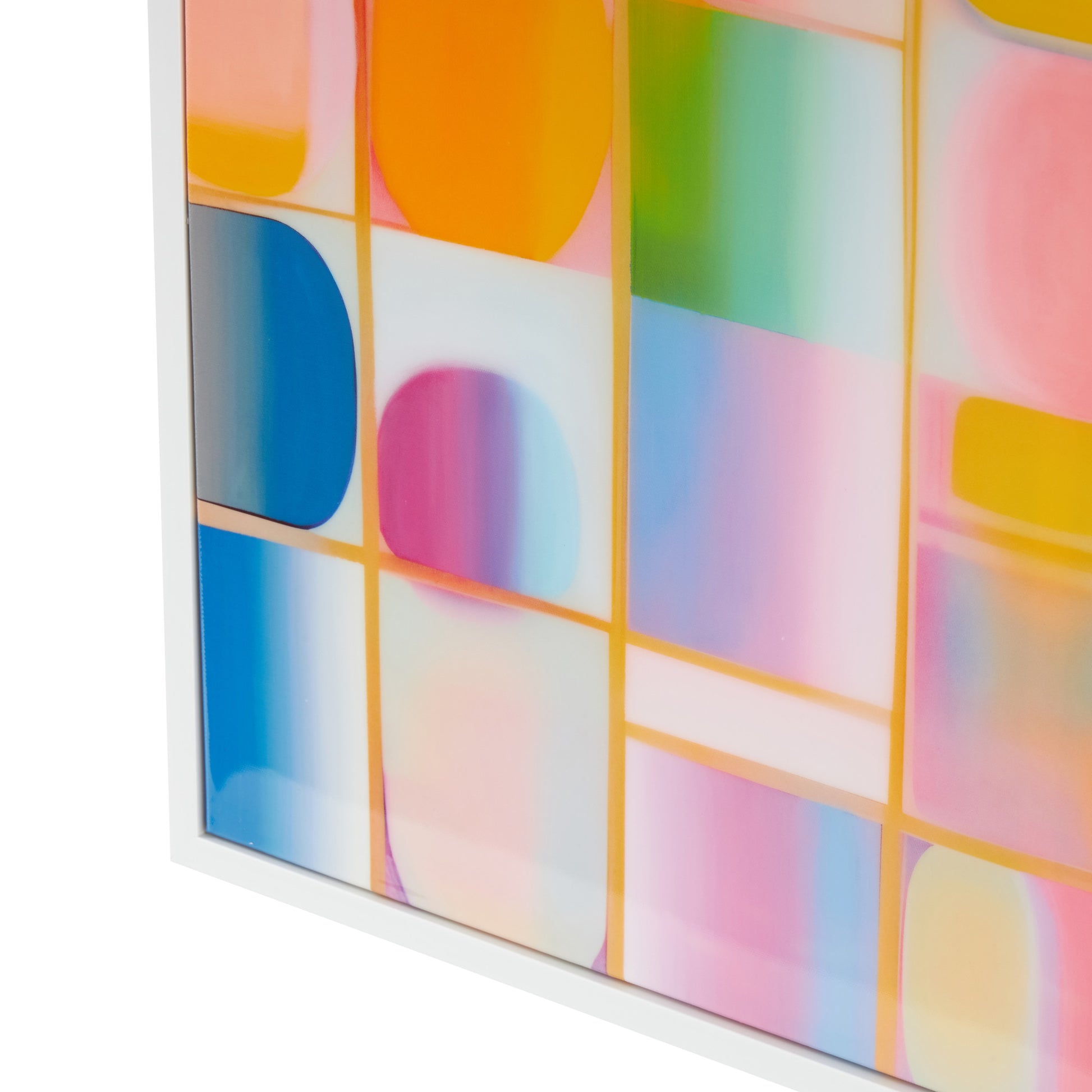 Geometric Multi Colored Canvas Ombre Square Pop Art Living Room Framed Wall Art with White Frame