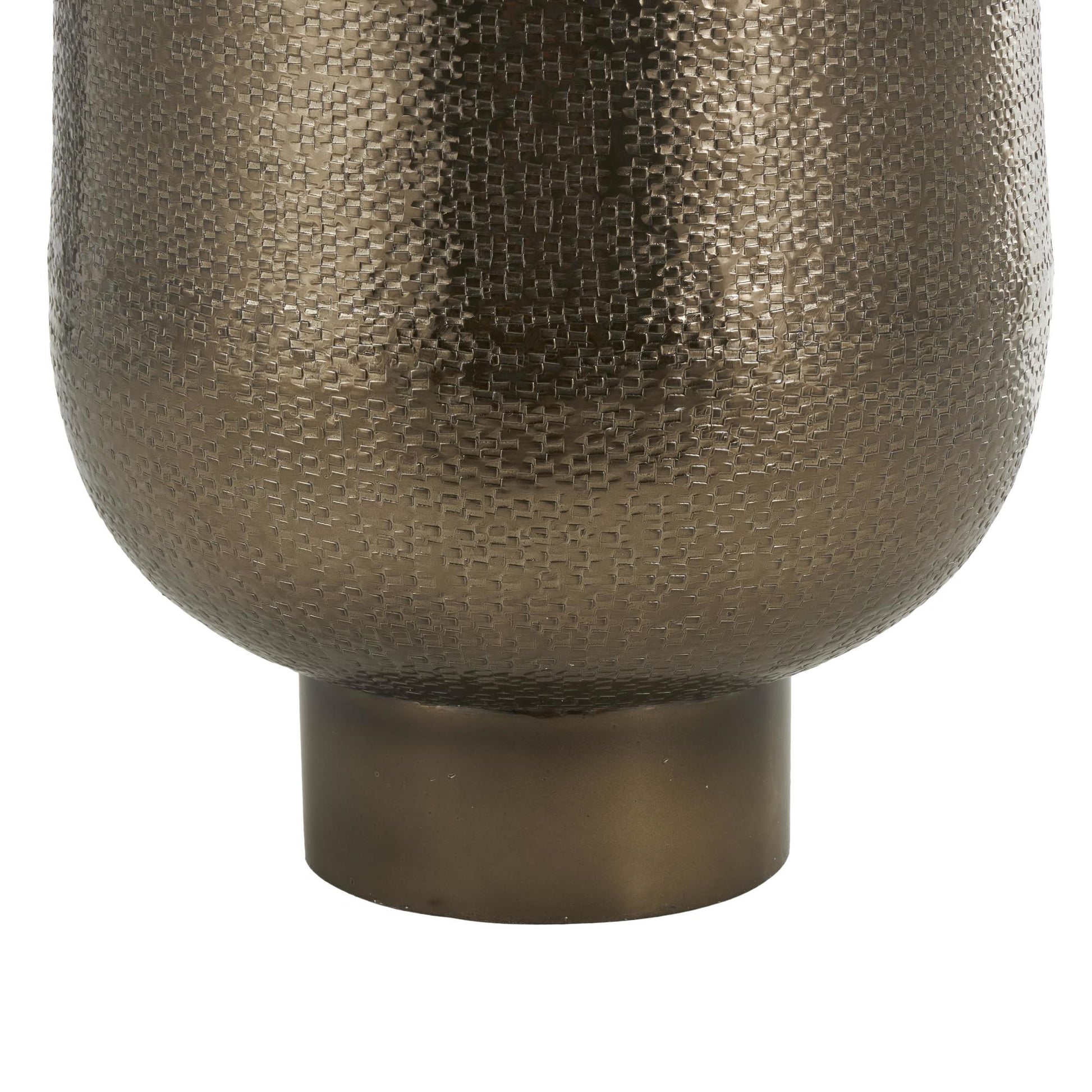 Geometric Brass Aluminum Metal Textured Wide Floor Decorative Vase with Elevated Base