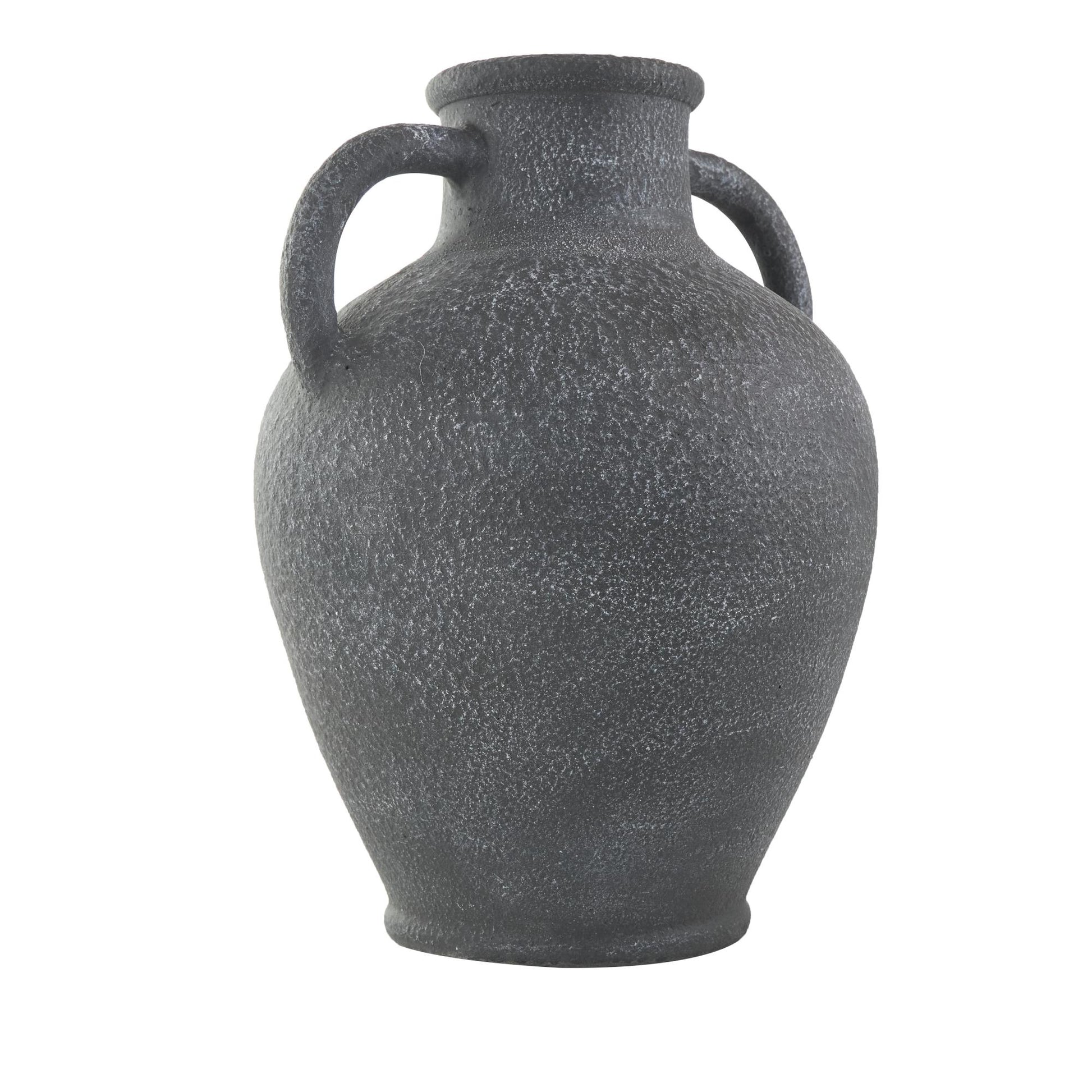 Black Ceramic Whitewashed Textured Amphora Decorative Vase with 2 Handles