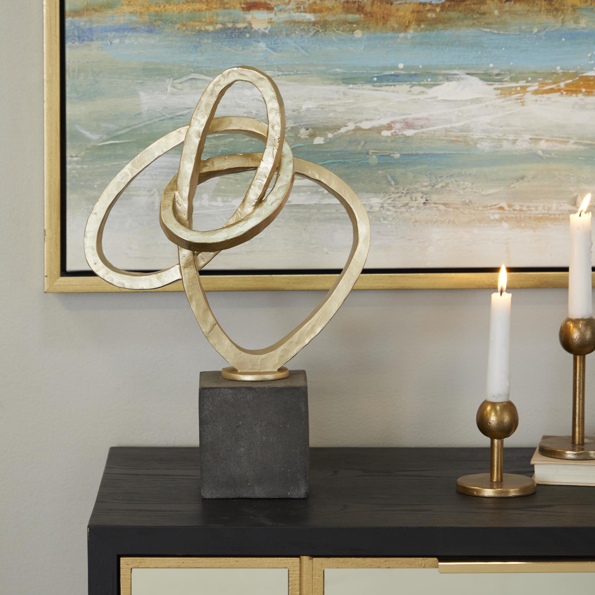 Abstract Gold Polystone Link Decorative Sculpture with Black Base