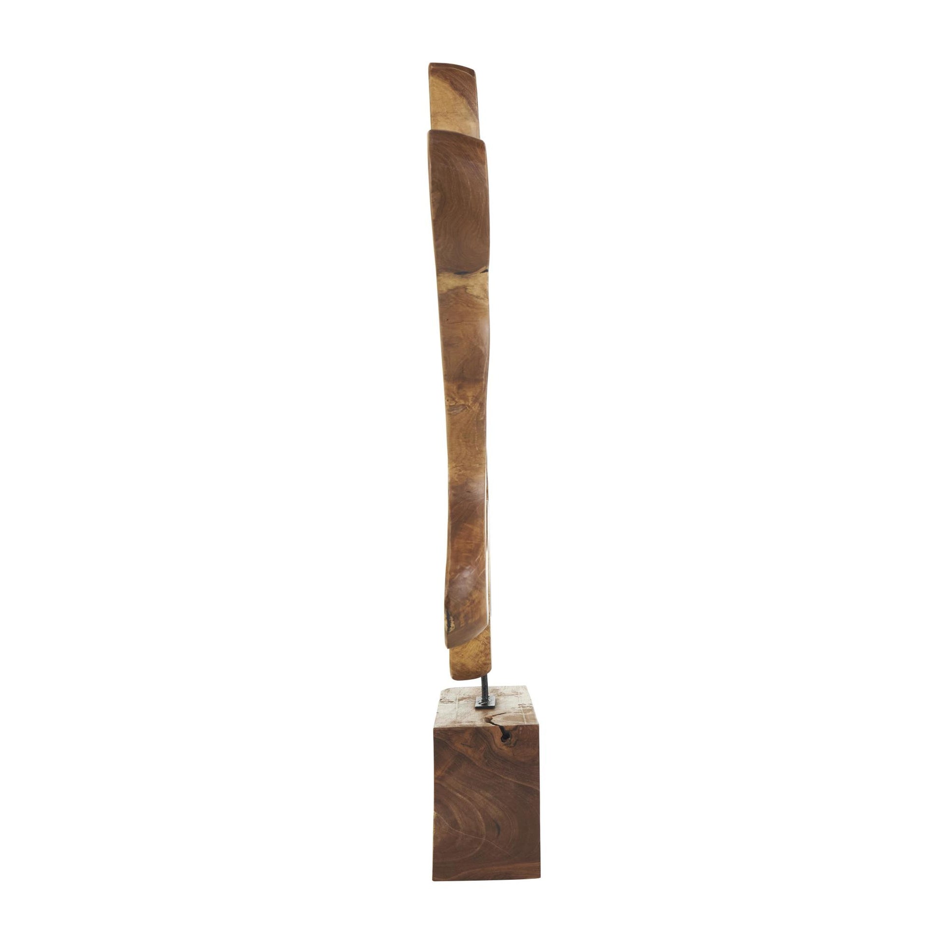 Abstract Brown Teak Wood Cutout Decorative Sculpture with Block Base