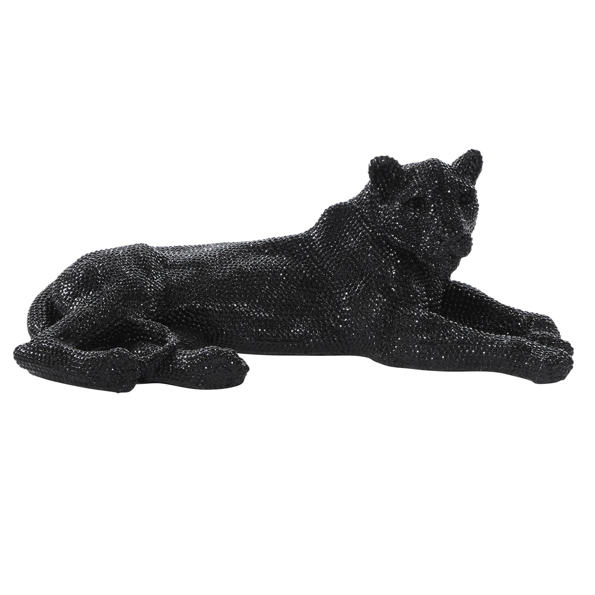 Leopard Resin Laying Floor Decorative Sculpture with Carved Faceted Diamond Exterior 40" x 20" x 15"