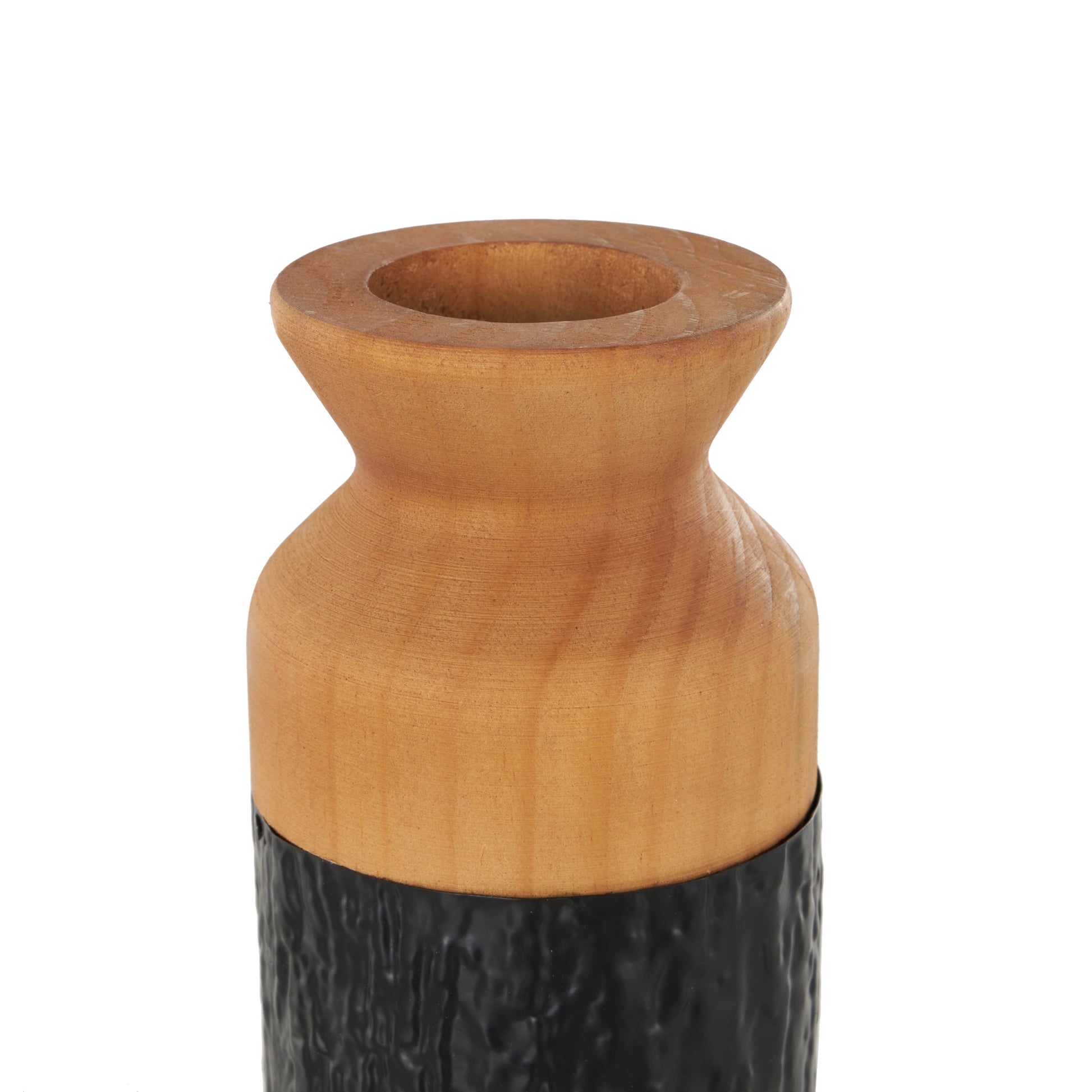 Set of 2 Metal Abstract Textured Color Block Decorative Vase with Brown Wood Tops