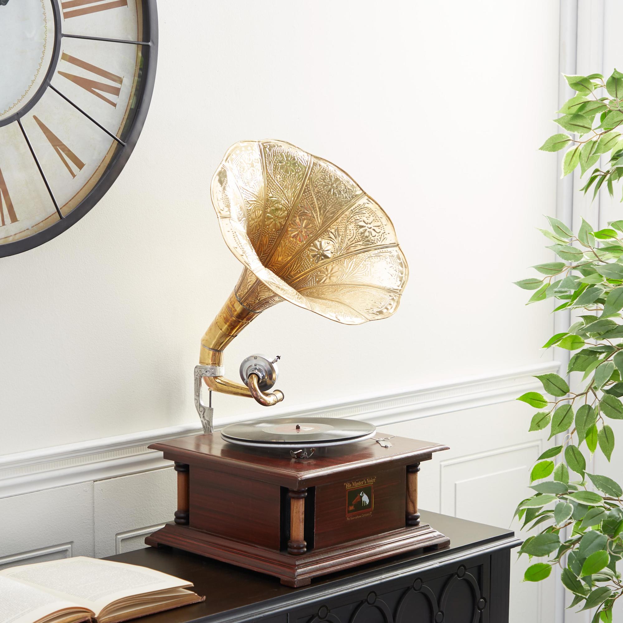 Music Wood Functional Decorative Gramophone with Record