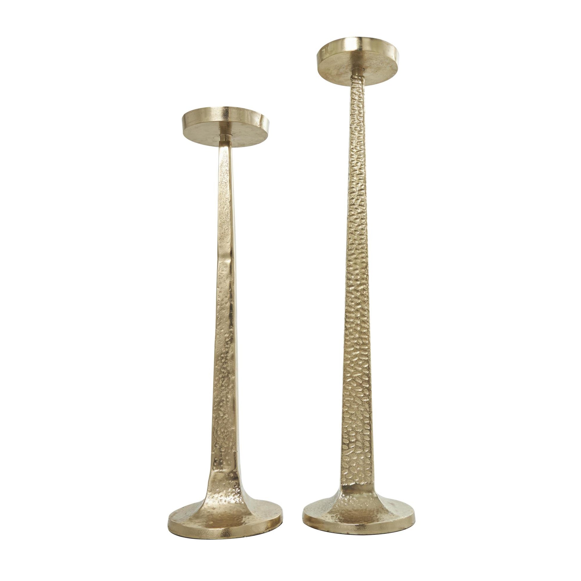Set of 2 Gold Aluminum Metal Tall Hammered Decorative Candle Holder