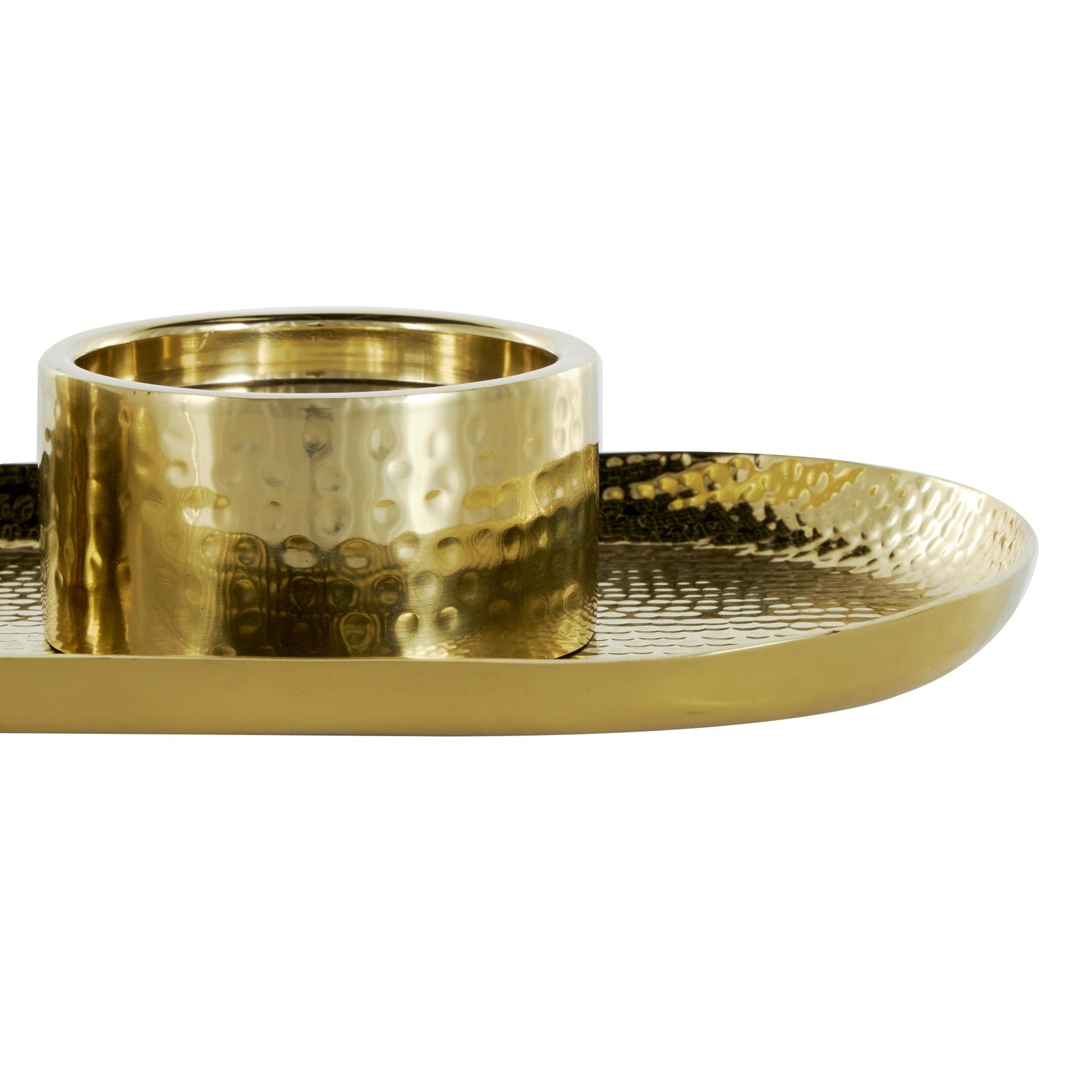 Stainless Steel Metal Hammered Decorative Candle Holder with Oval Tray Plate